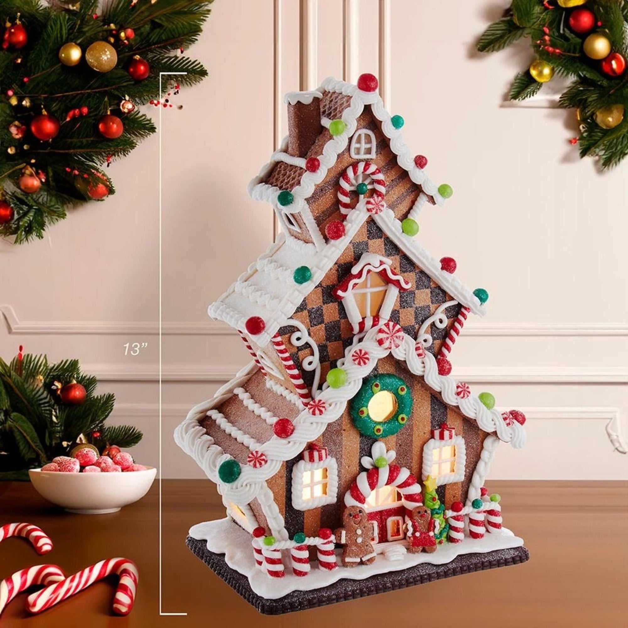 Kurt Adler Battery Operated LED-Lit 3-Layer Gingerbread Cookie House, 13"