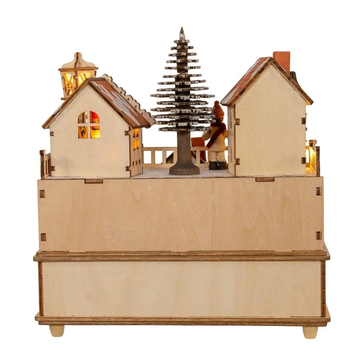 Kurt Adler Wooden LED Light-Up Musical Santa Christmas Village, 8"