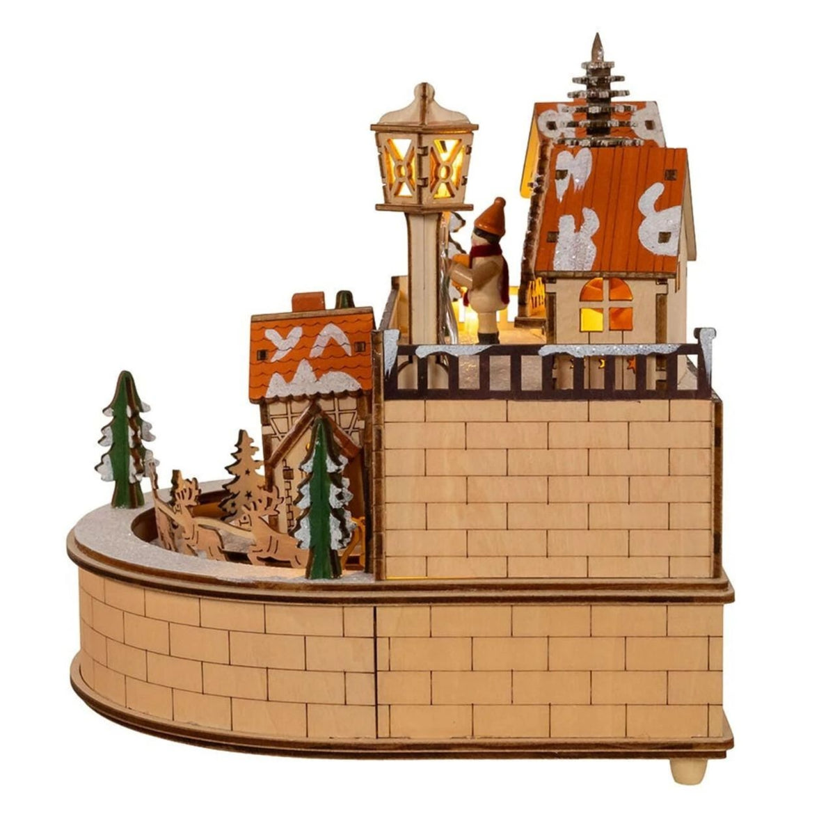 Kurt Adler Wooden LED Light-Up Musical Santa Christmas Village, 8"