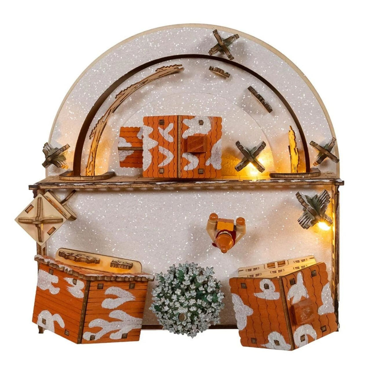Kurt Adler Wooden LED Light-Up Musical Santa Christmas Village, 8"