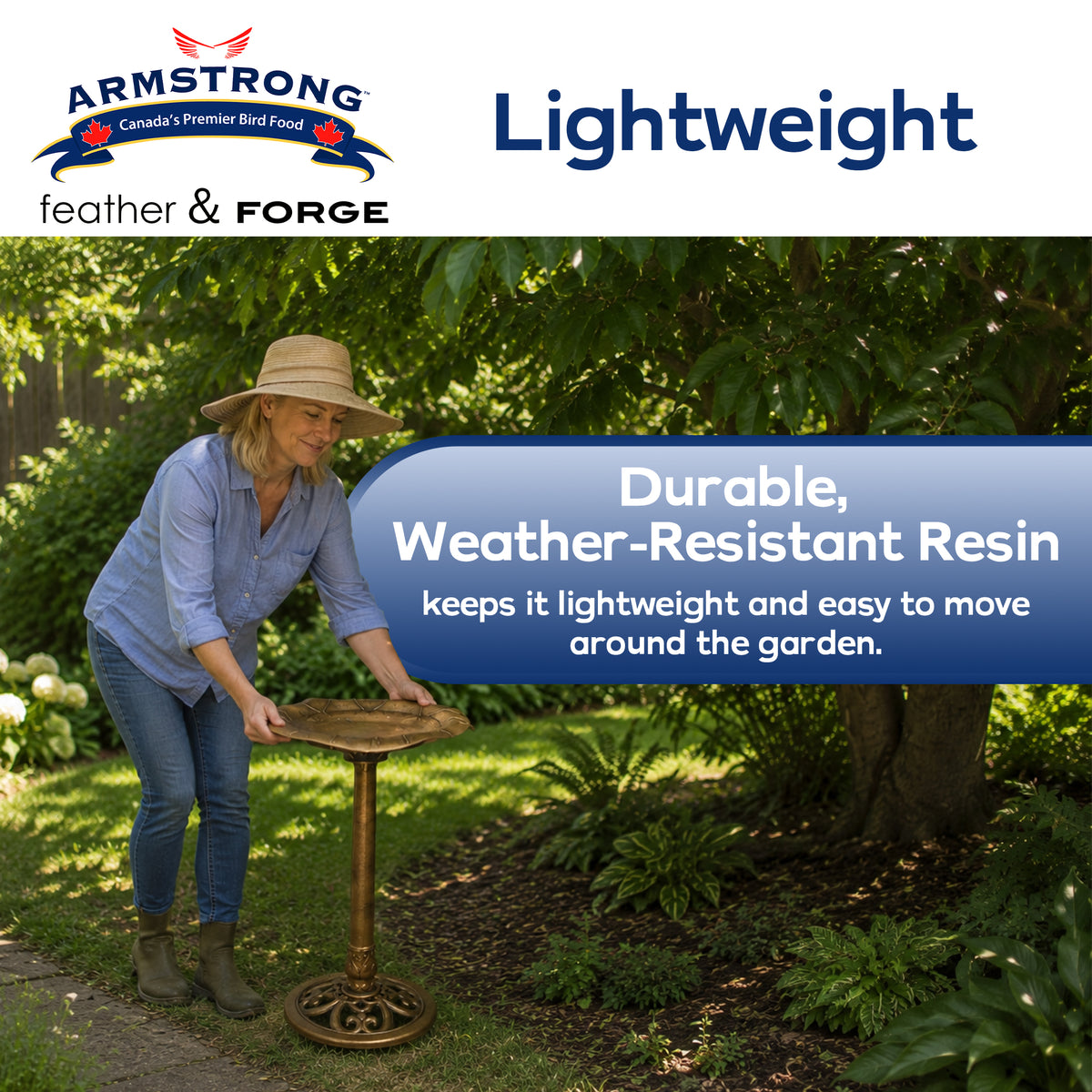 Armstrong Wild Bird Food Feather & Forge Elegant Polymer Bird Bath, Bronze, 27in