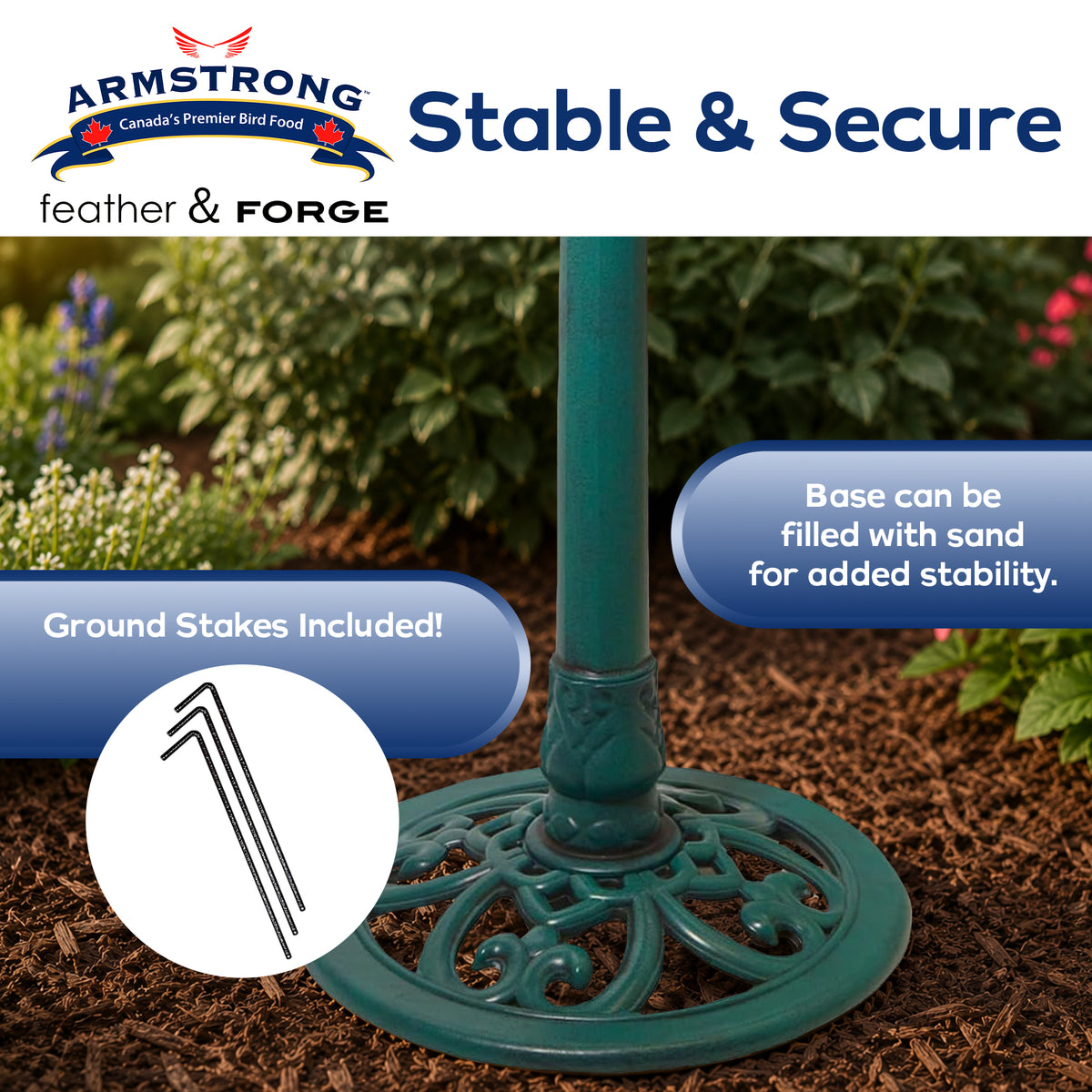 Armstrong Wild Bird Food Feather & Forge Elegant Polymer Bird Bath, Jade, 27in