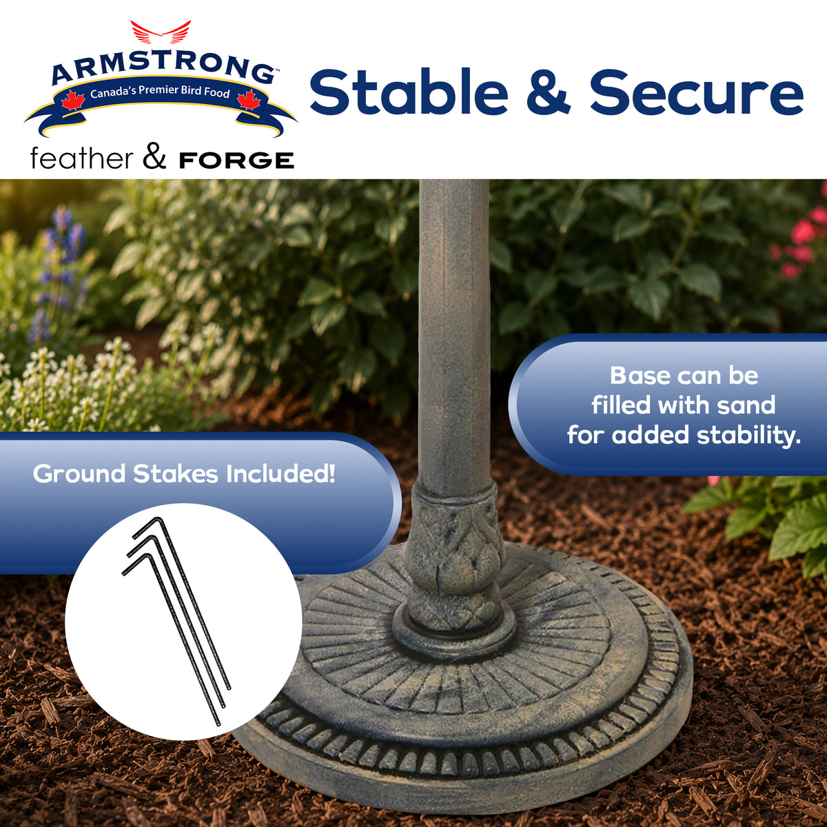 Armstrong Wild Bird Food Feather & Forge Elegant Polymer Bird Bath, Stone, 27in