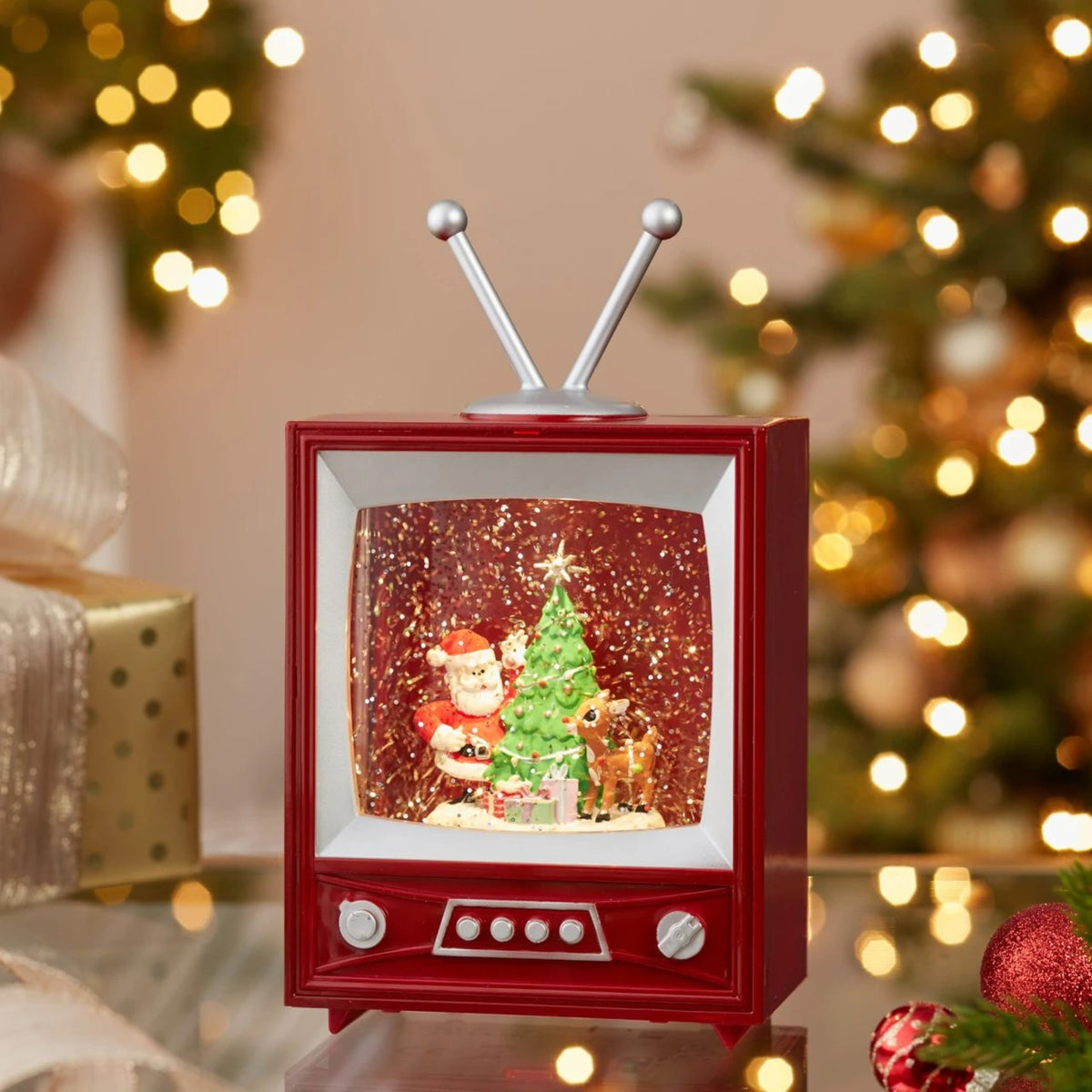 Kurt Adler Rudolph The Red Nose Reindeer and Santa Musical TV Lantern, 8.5"