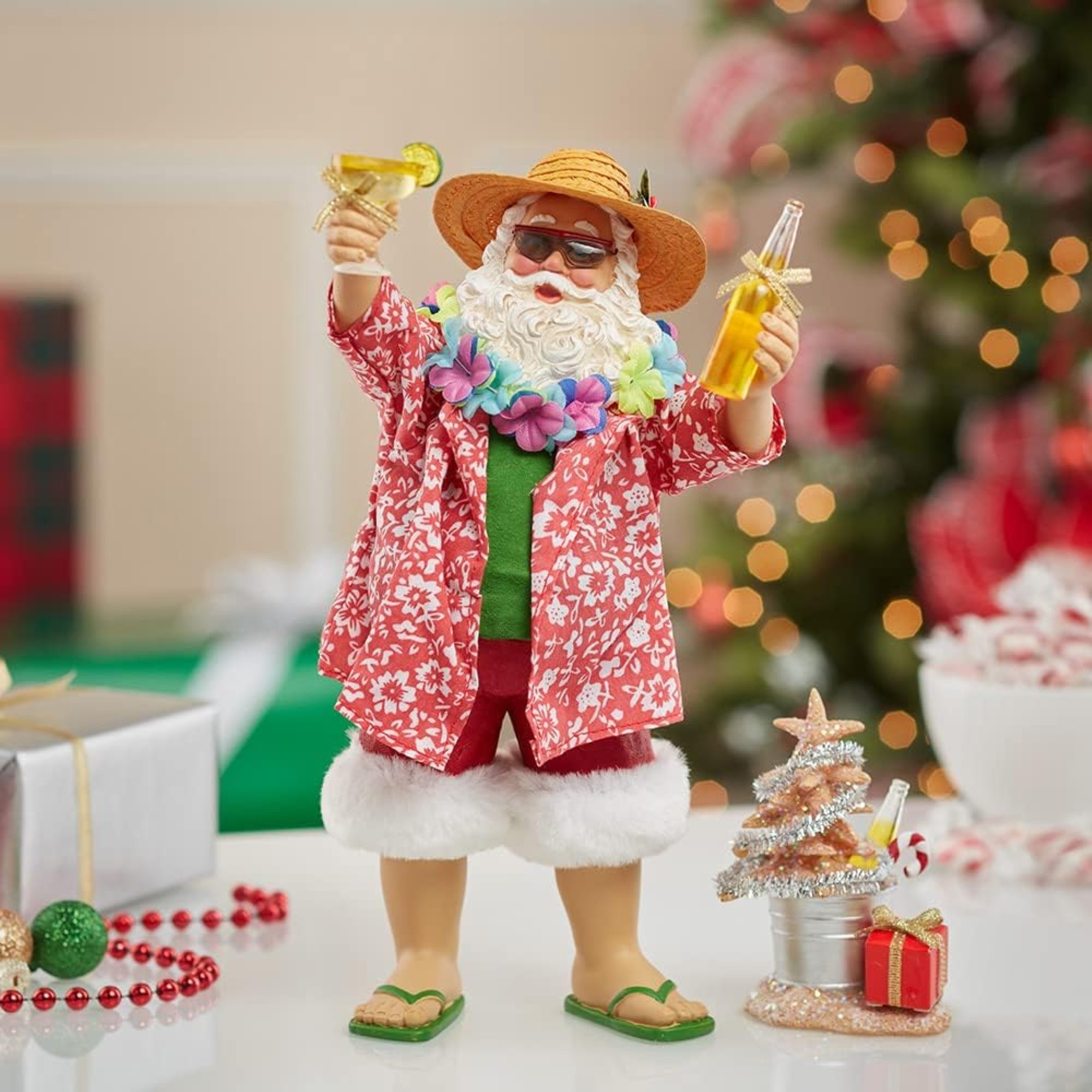 Kurt Adler Fabriche Beach Santa Christmas Figurine, 10", 2-Piece Set