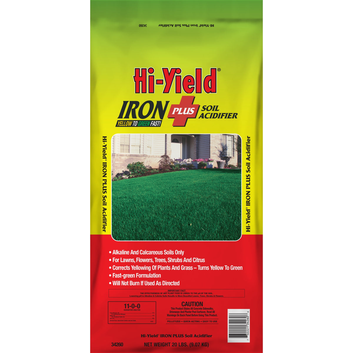 Hi-Yield 11-0-0 Iron Plus Soil Acidifier, Fast-Green Formulation, 20lb