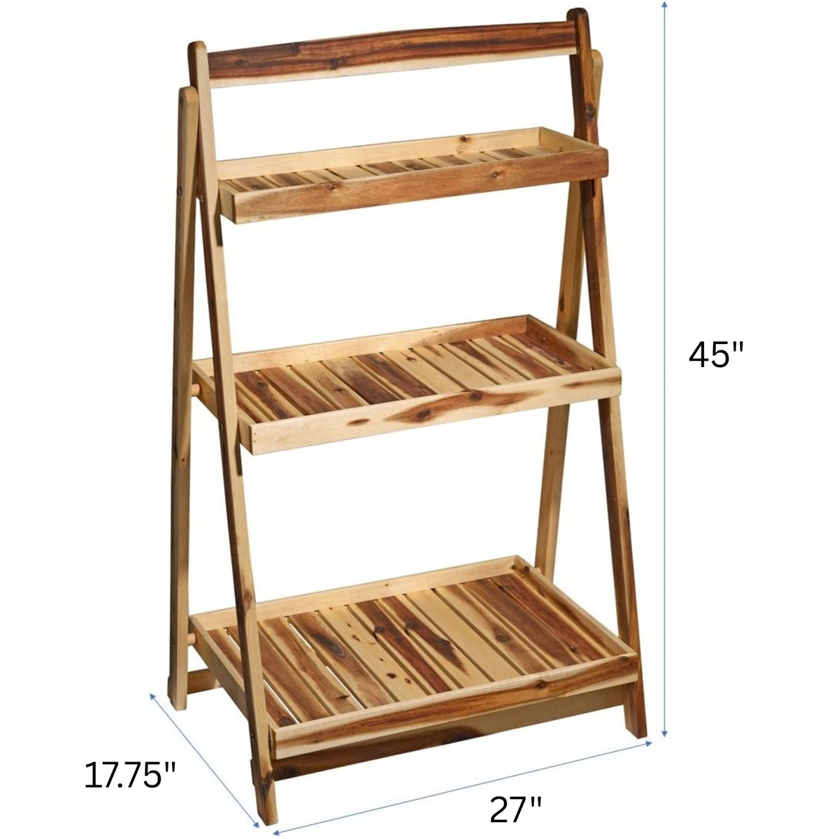 Classic Home and Garden 3-Tier Natural Acacia Wood Plant Stand, 27 x 45"