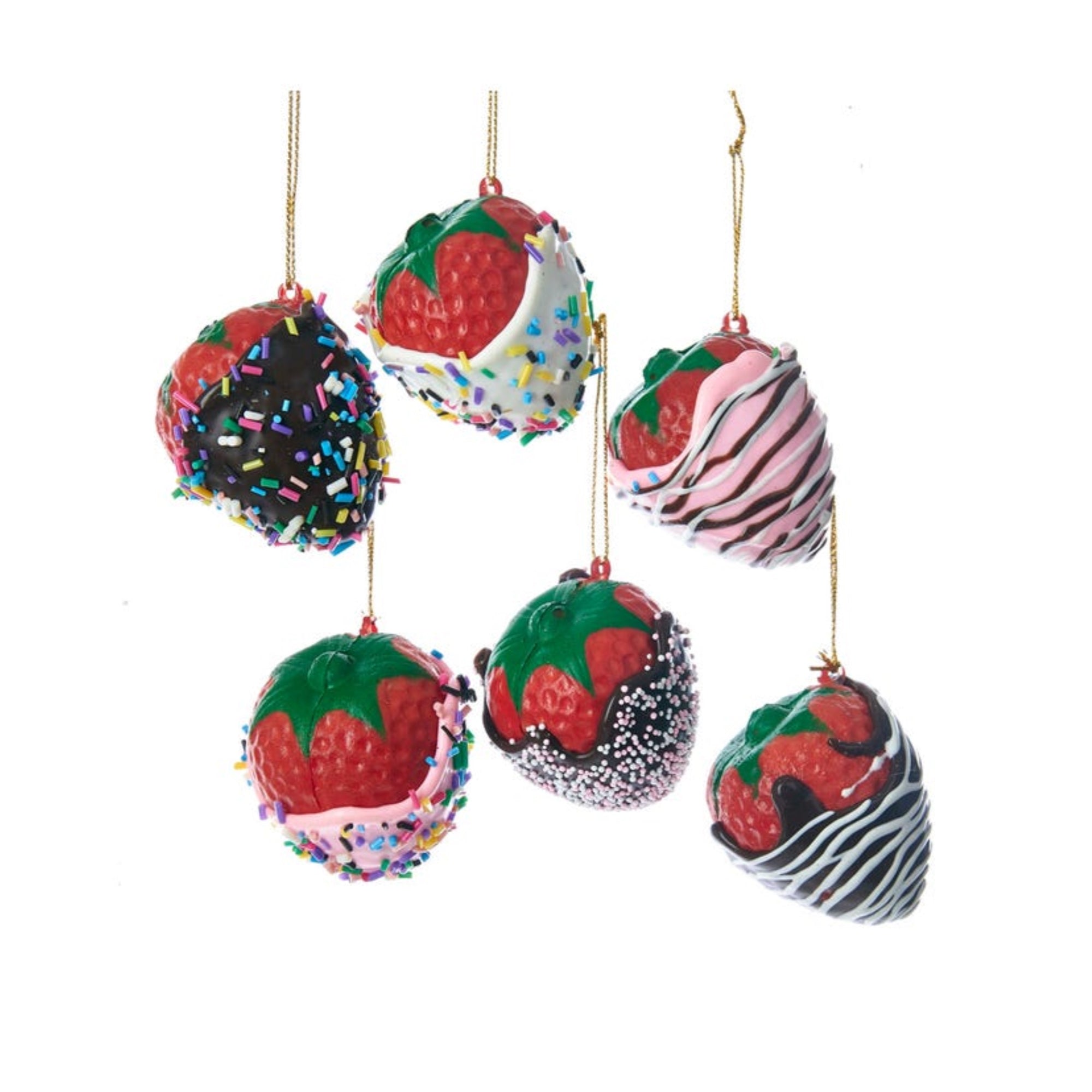 Kurt Adler Chocolate Covered Strawberry Silicone Ornaments, Assorted Designs, 2", 6 Pack