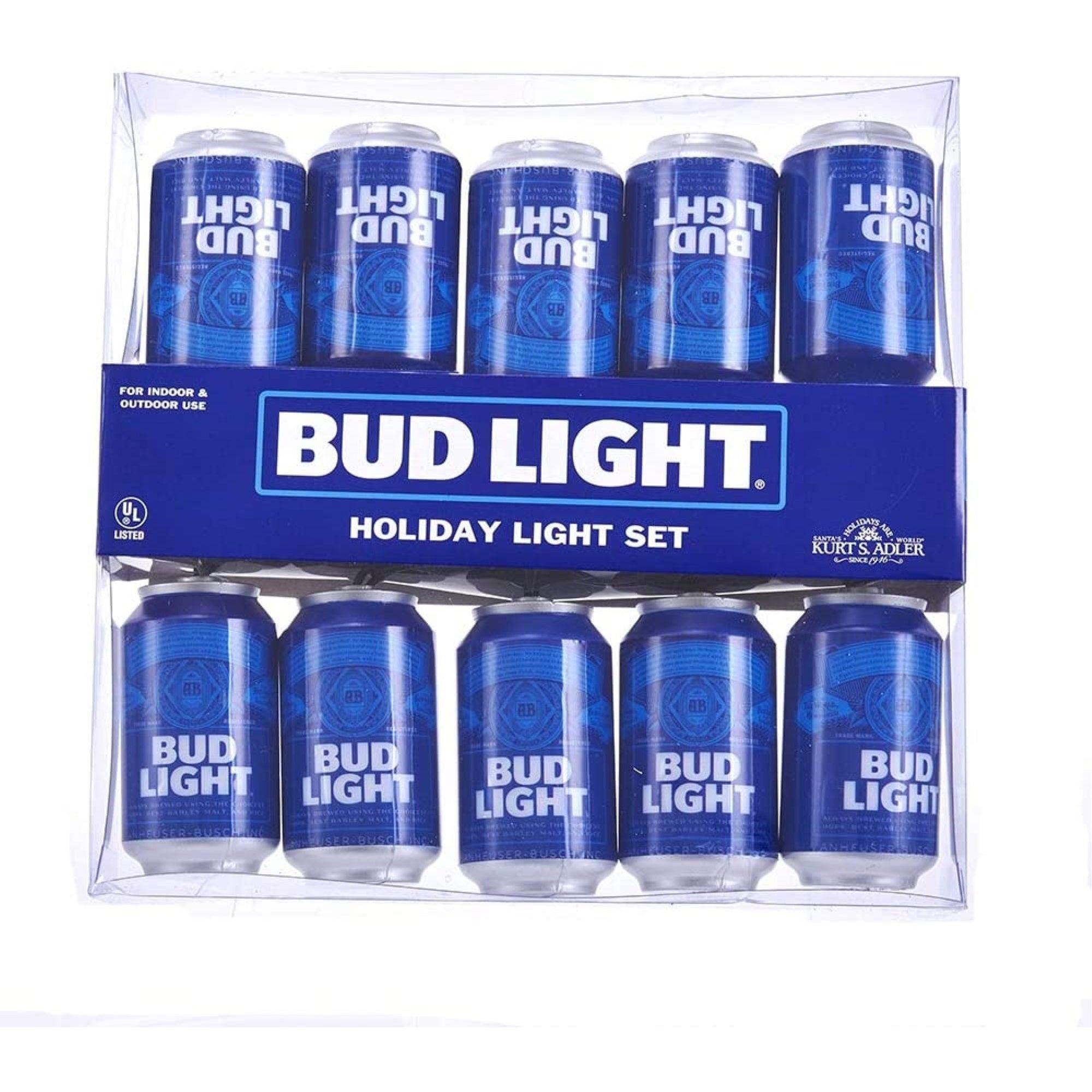 Kurt Adler Indoor/Outdoor Novelty String 10-Light Set, Bud Light New Logo Cans, 11.5'