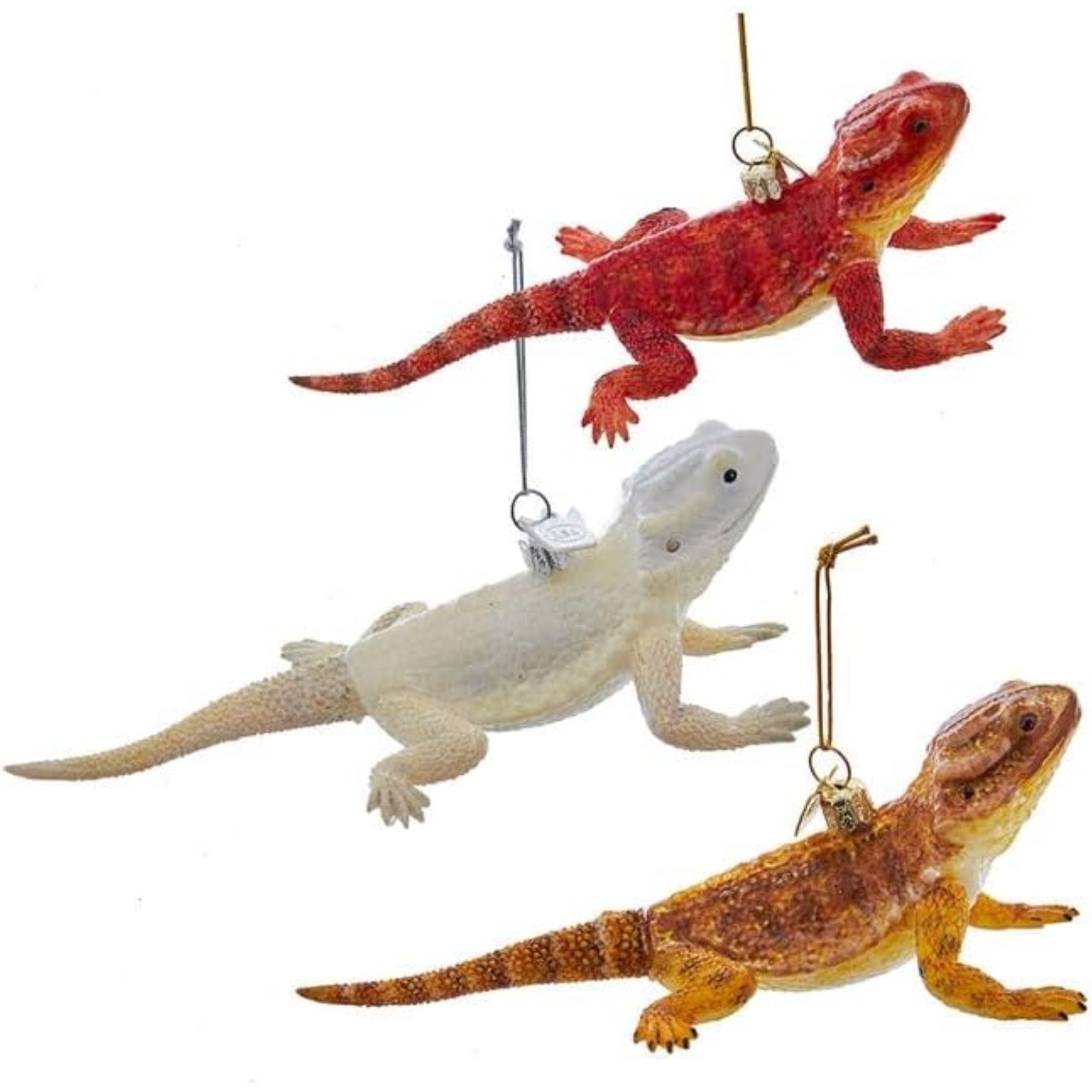 Kurt Adler Noble Gems Glass Bearded Dragon Ornaments, Assorted (Pack of 3)