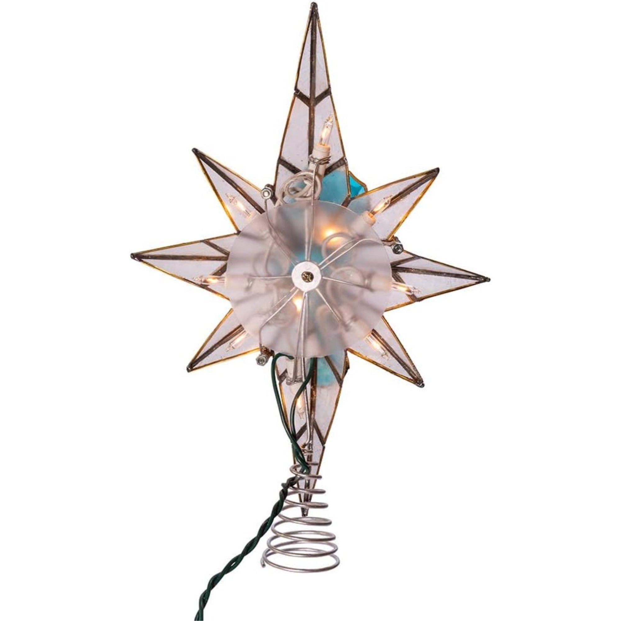 Kurt Adler 8-Point Illuminated Capiz Shell Bethlehem Star with Seahorse Treetop, 10 Incandescent Lights, 11.4"