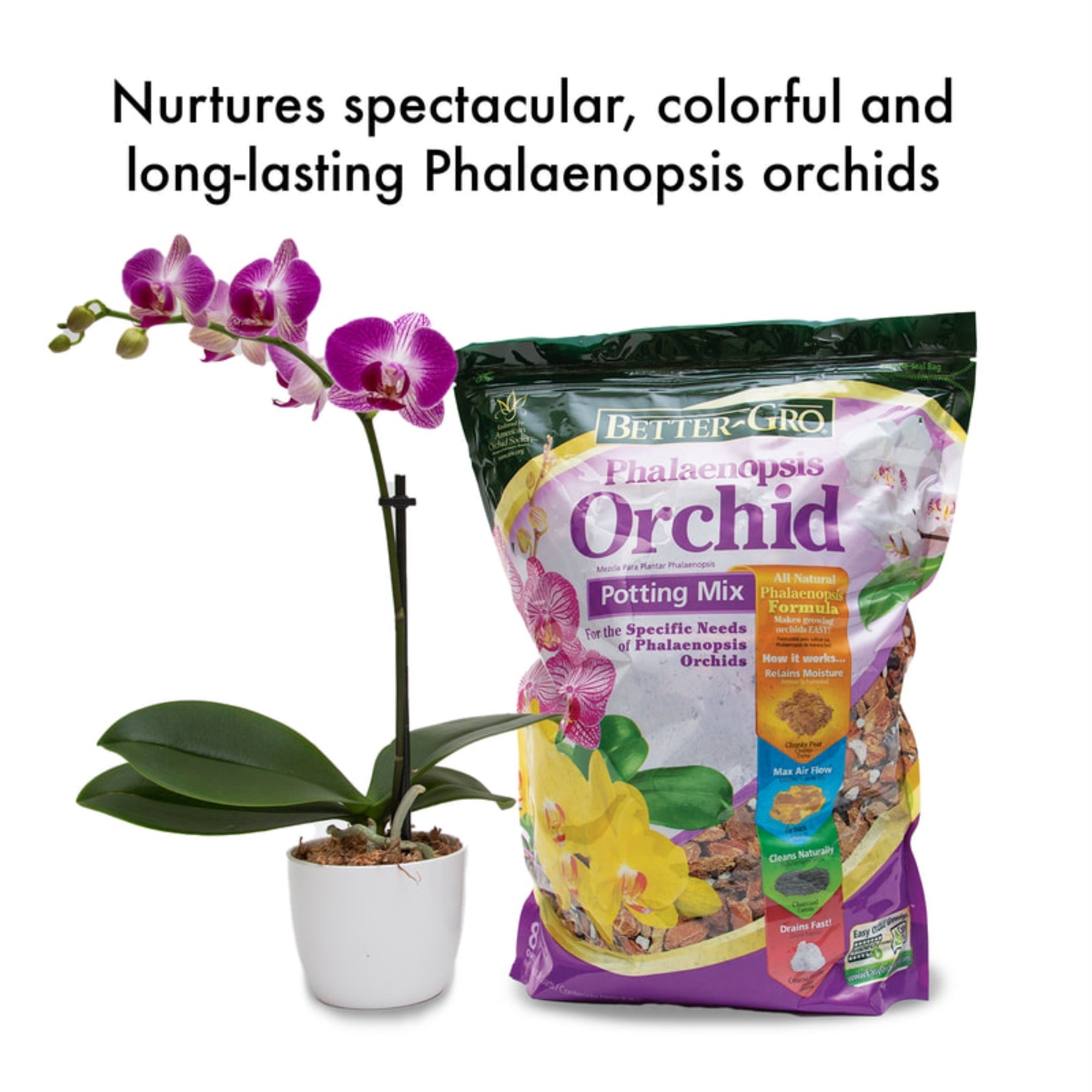 Better-Gro Premium Grade Phalaenopsis Potting Mix with Enhanced Drainage, Air Flow & Root Ventilation, Ideal for Phalaenopsis Orchids, 8qt