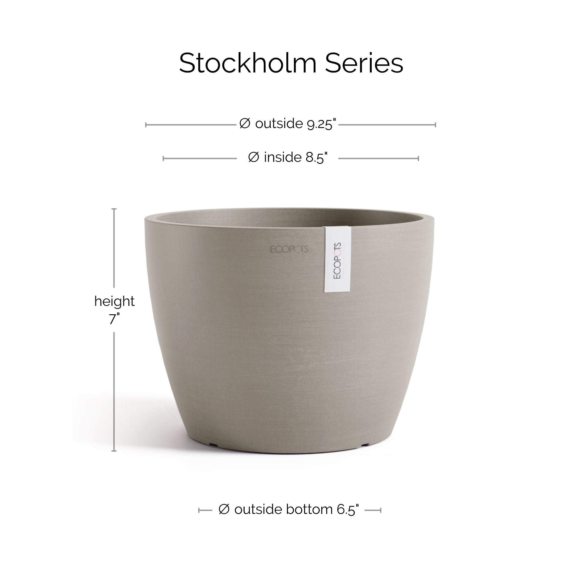 EcoPots Stockholm Durable Indoor/Outdoor Modern Round Recycled Plastic Planter Flower Pot