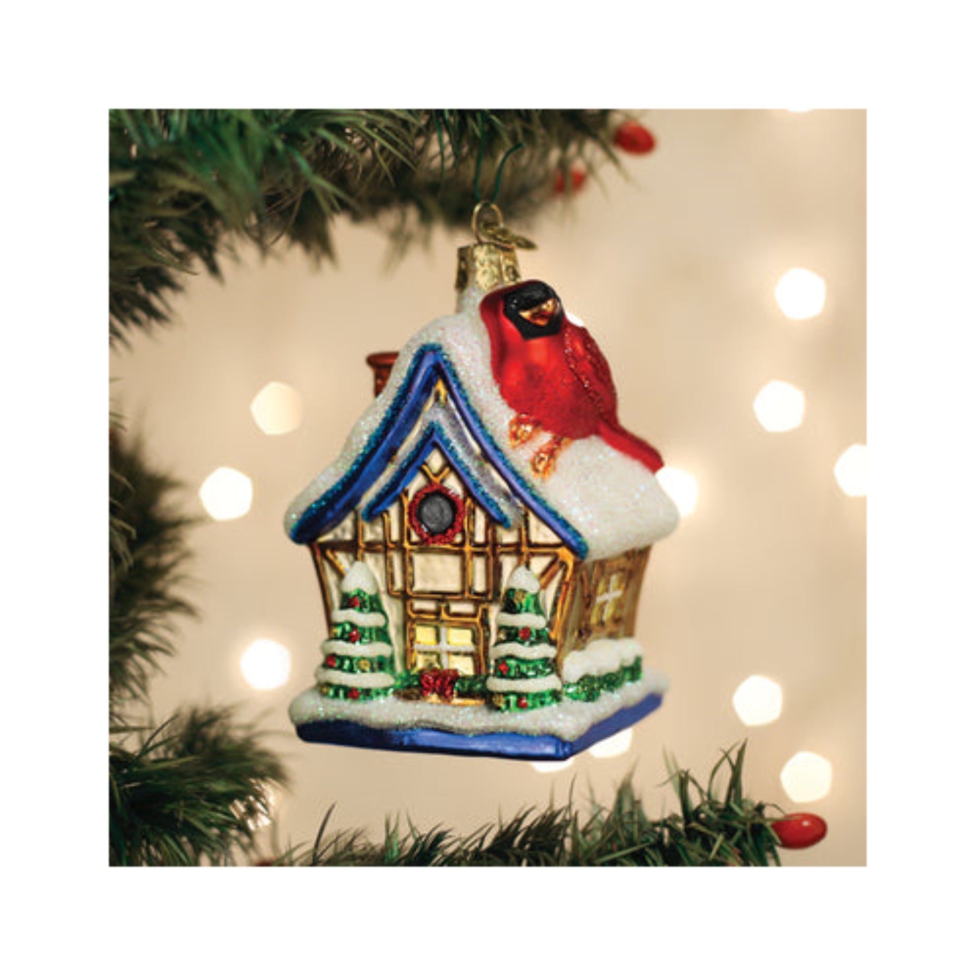 Old World Christmas Blown Glass Ornament for Christmas Tree, Cardinal Birdhouse
