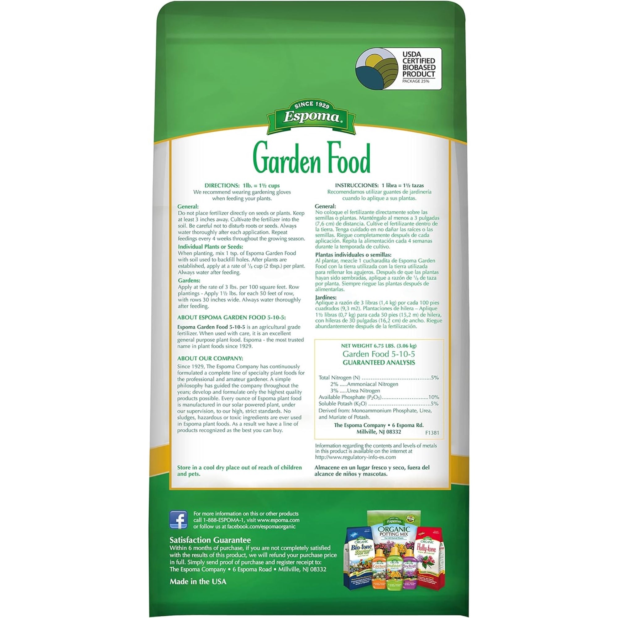 Espoma Garden Food 5-10-5 General Purpose Plant Food for Herbs and Vegetables, Feeds Plants Quickly, 6.75lbs
