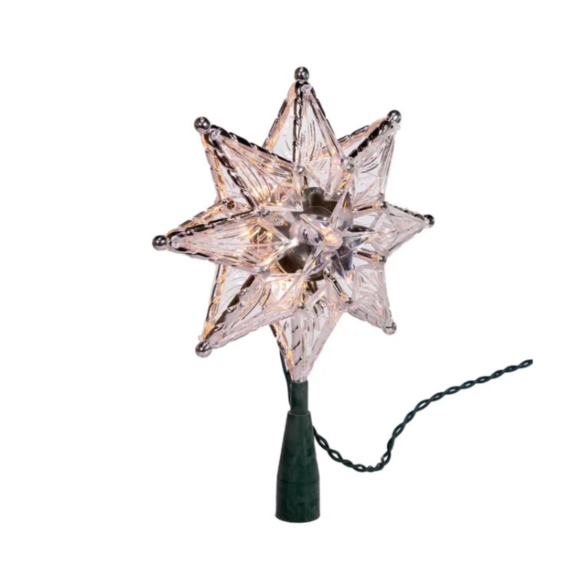 Kurt Adler 10-Light 8-Point Star Christmas Treetop, Clear, 8in