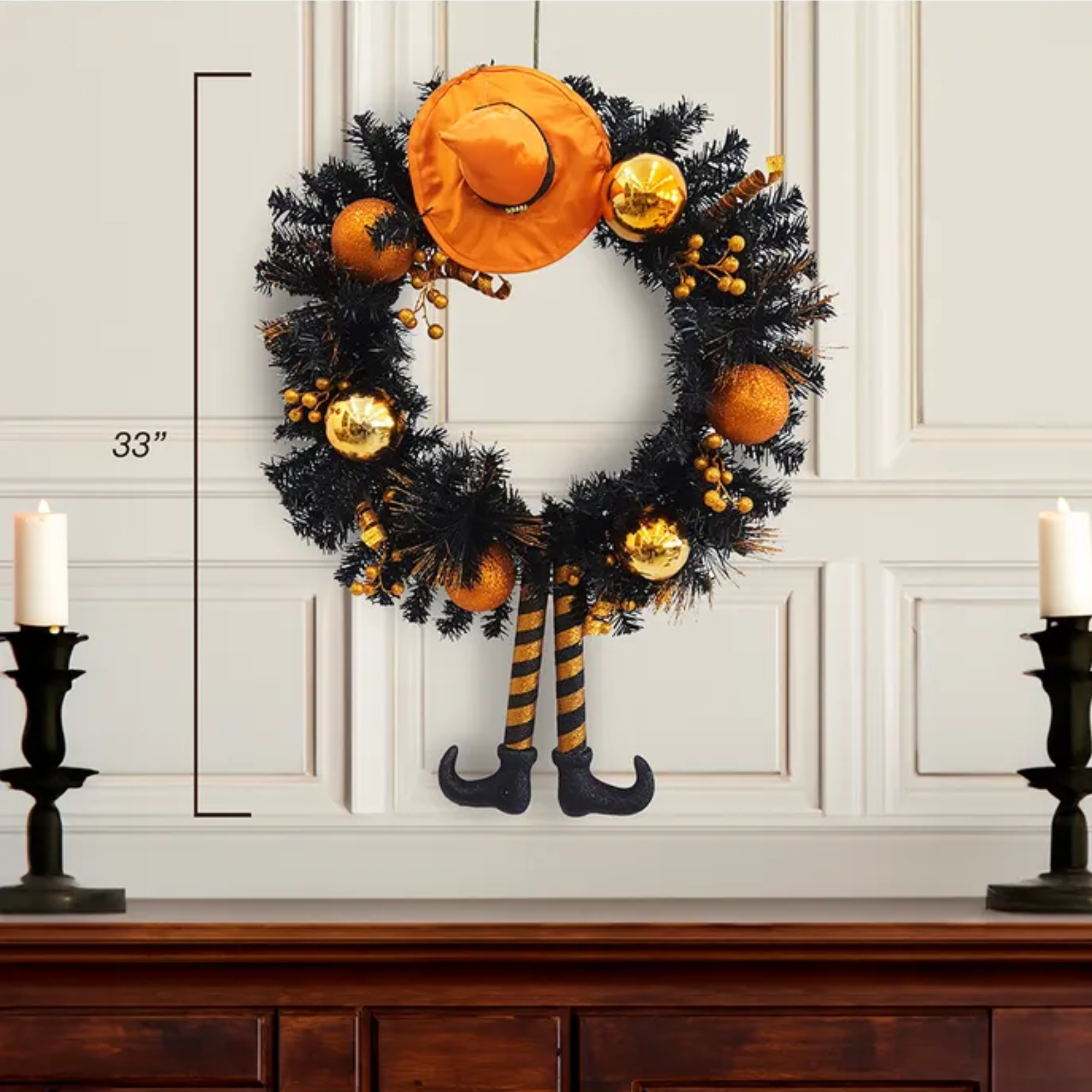 Kurt Adler Un-Lit Halloween Wreath, Orange & Black, 33in