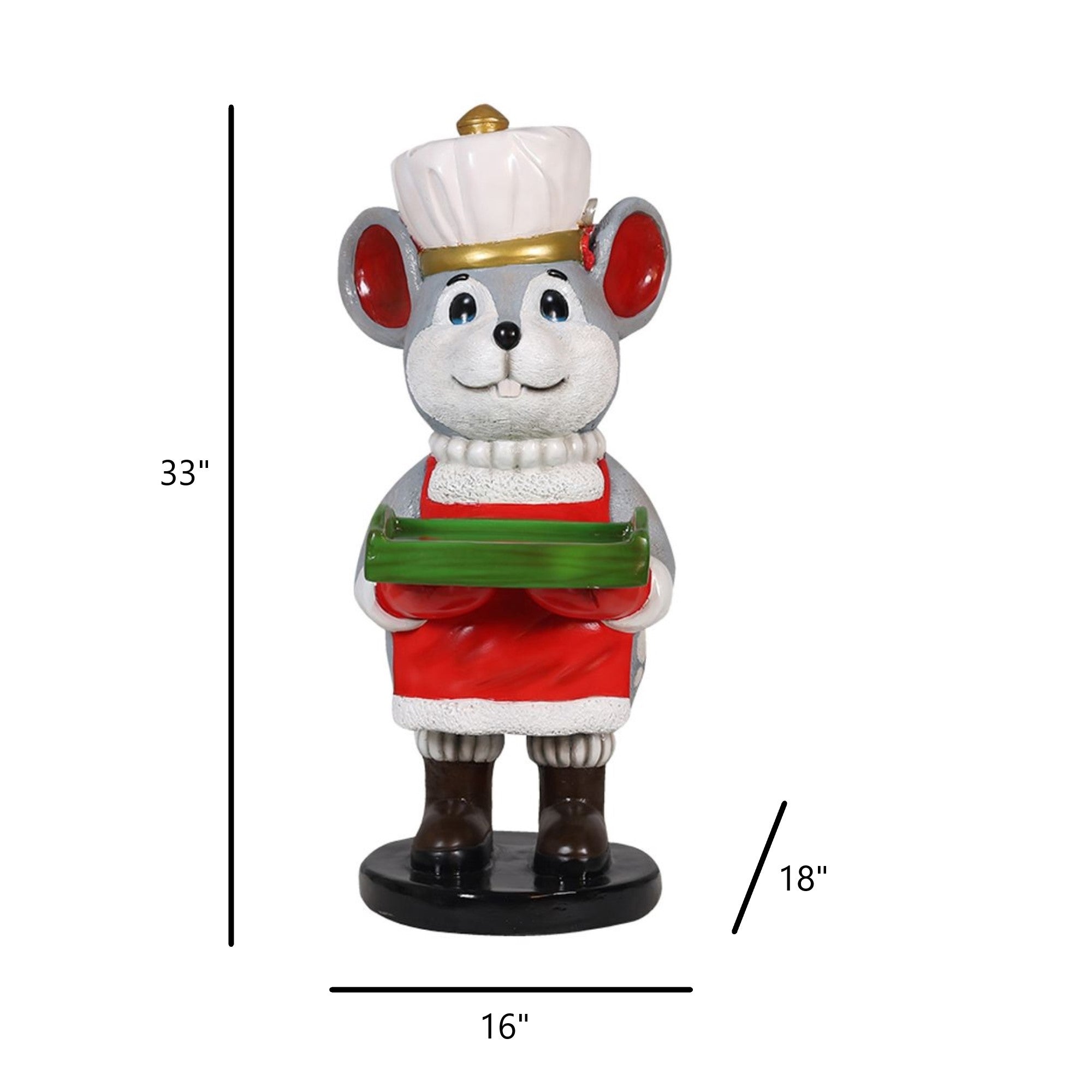 Garden Elements Fiberglass Christmas Figurine Statue Yard Decor, Cheddar the Waiter Mouse, 33"