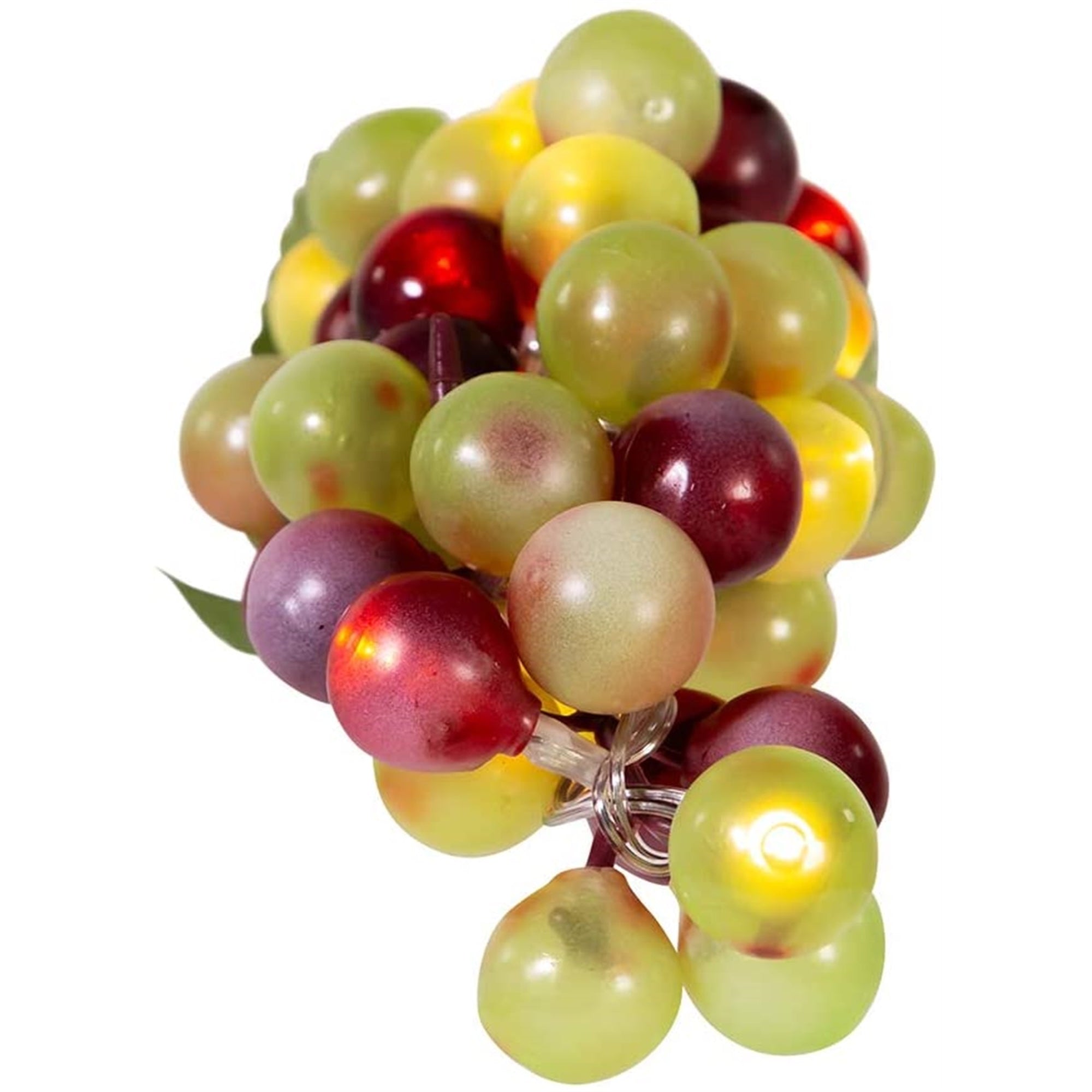 Kurt Adler Battery Operated 20 Warm White LED Lights, Single Cluster Green & Burgundy Grapes, 8"