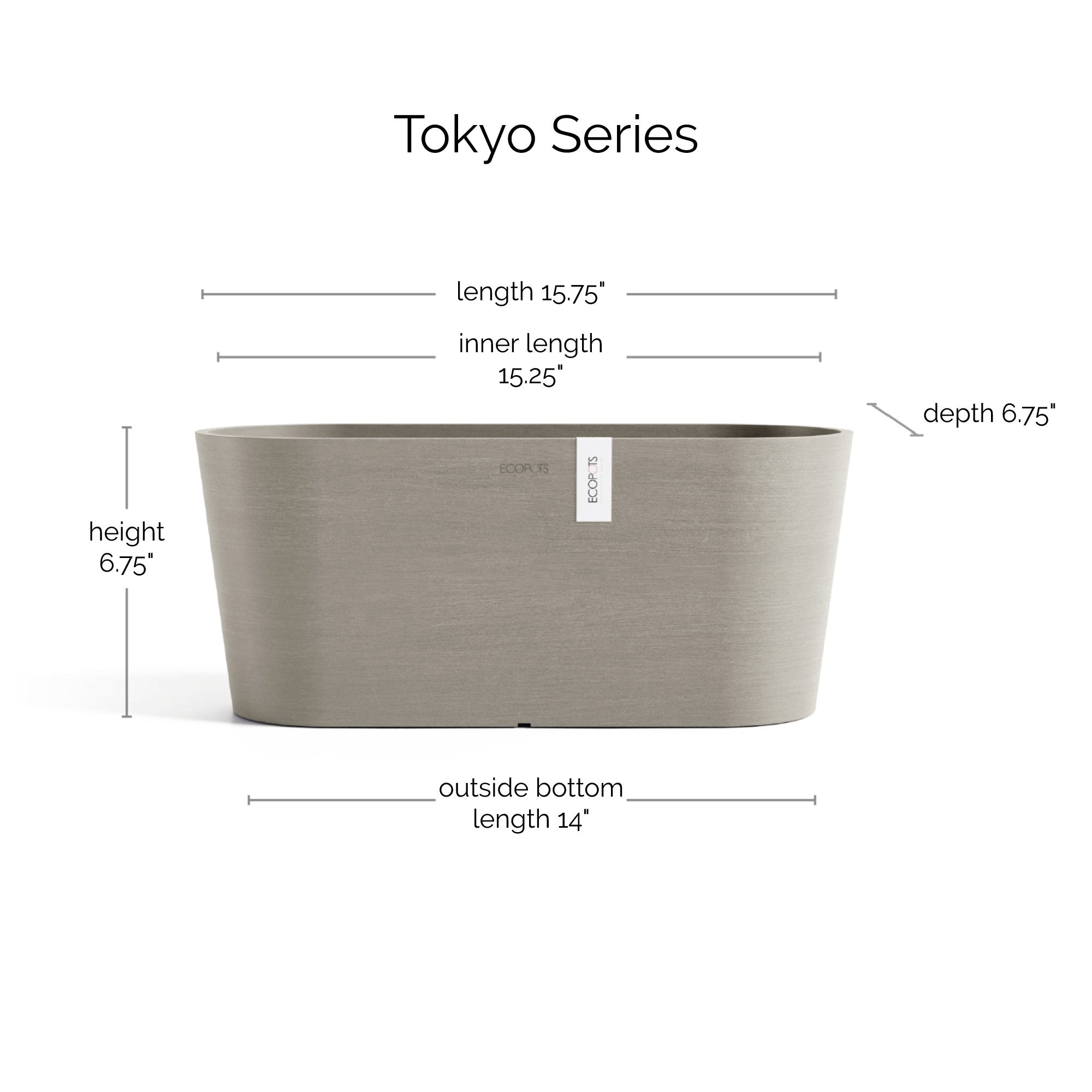 Ecopots Tokyo Durable Modern Oval Indoor/Outdoor Recycled-Based Composite Flower Pot Planter w/ Water Reservoir