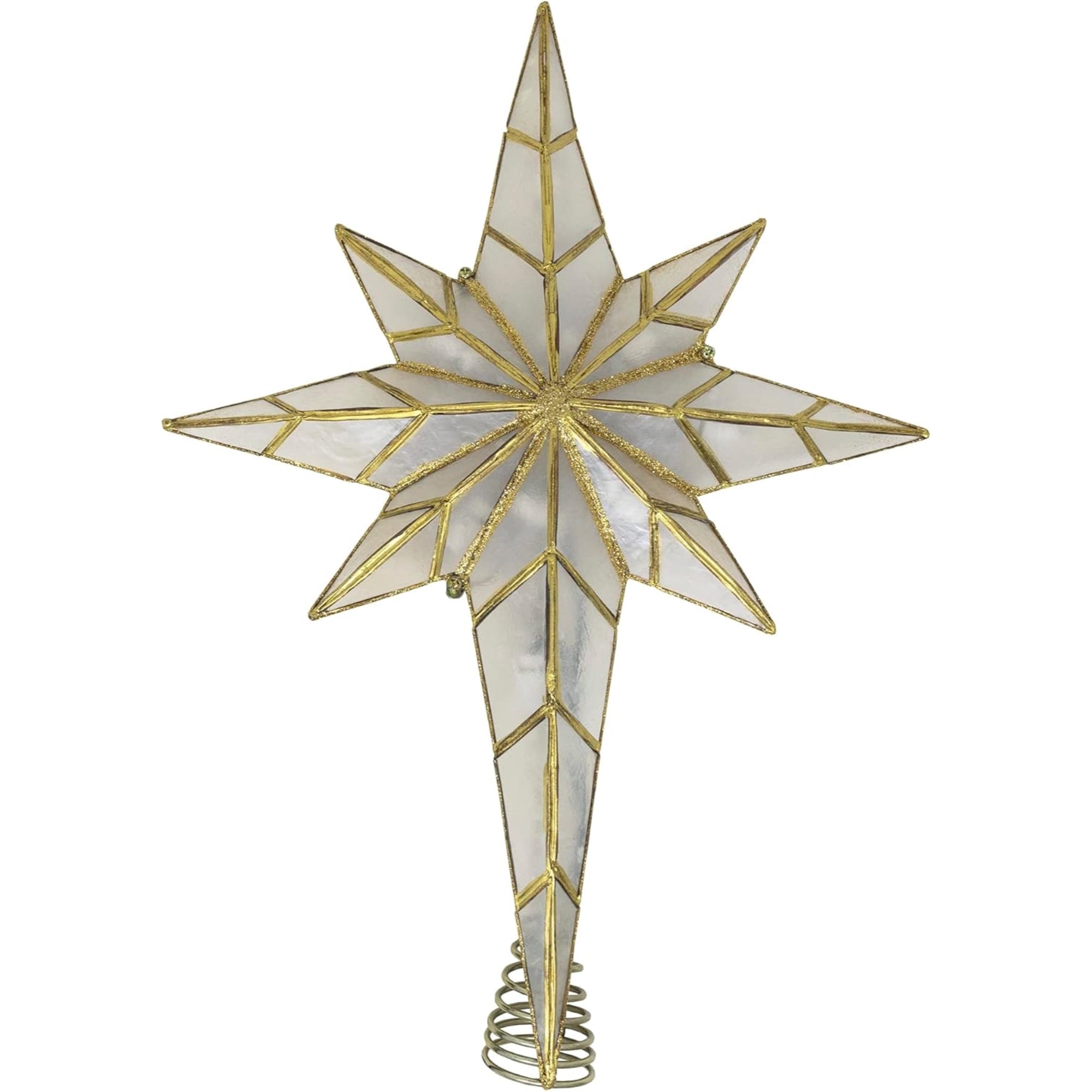 Kurt Adler 10-Light LED Capiz Bethlehem Star Tree Topper, 8-Point, Brass, 16”