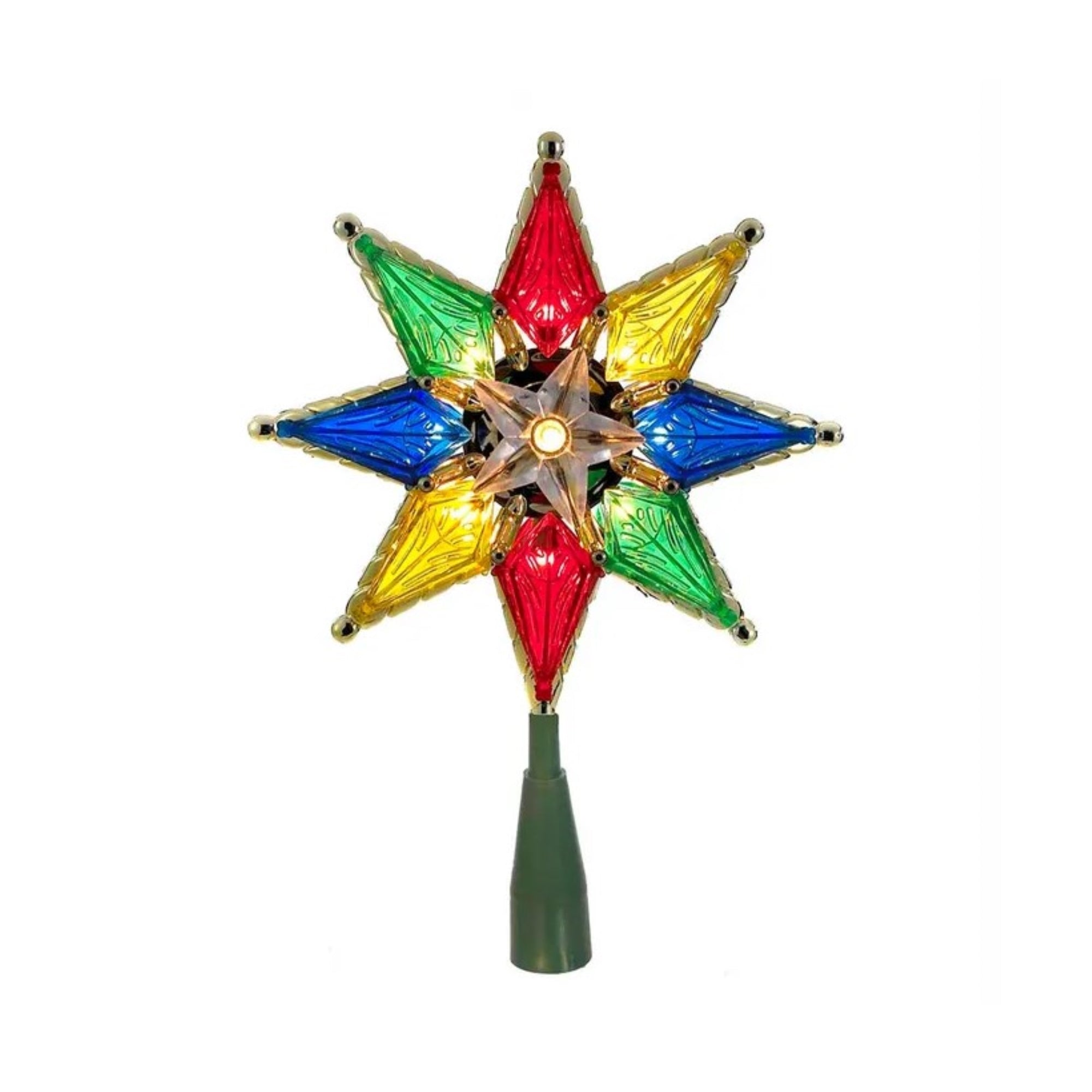 Kurt Adler UL 10-Light Multicolored Star Christmas Treetop, 8in