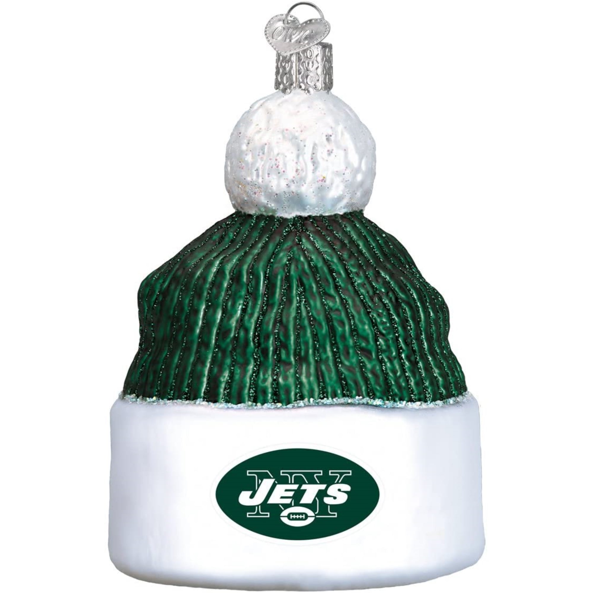 Old World Christmas Blown Glass Ornament for Christmas Tree, New York Jets Beanie