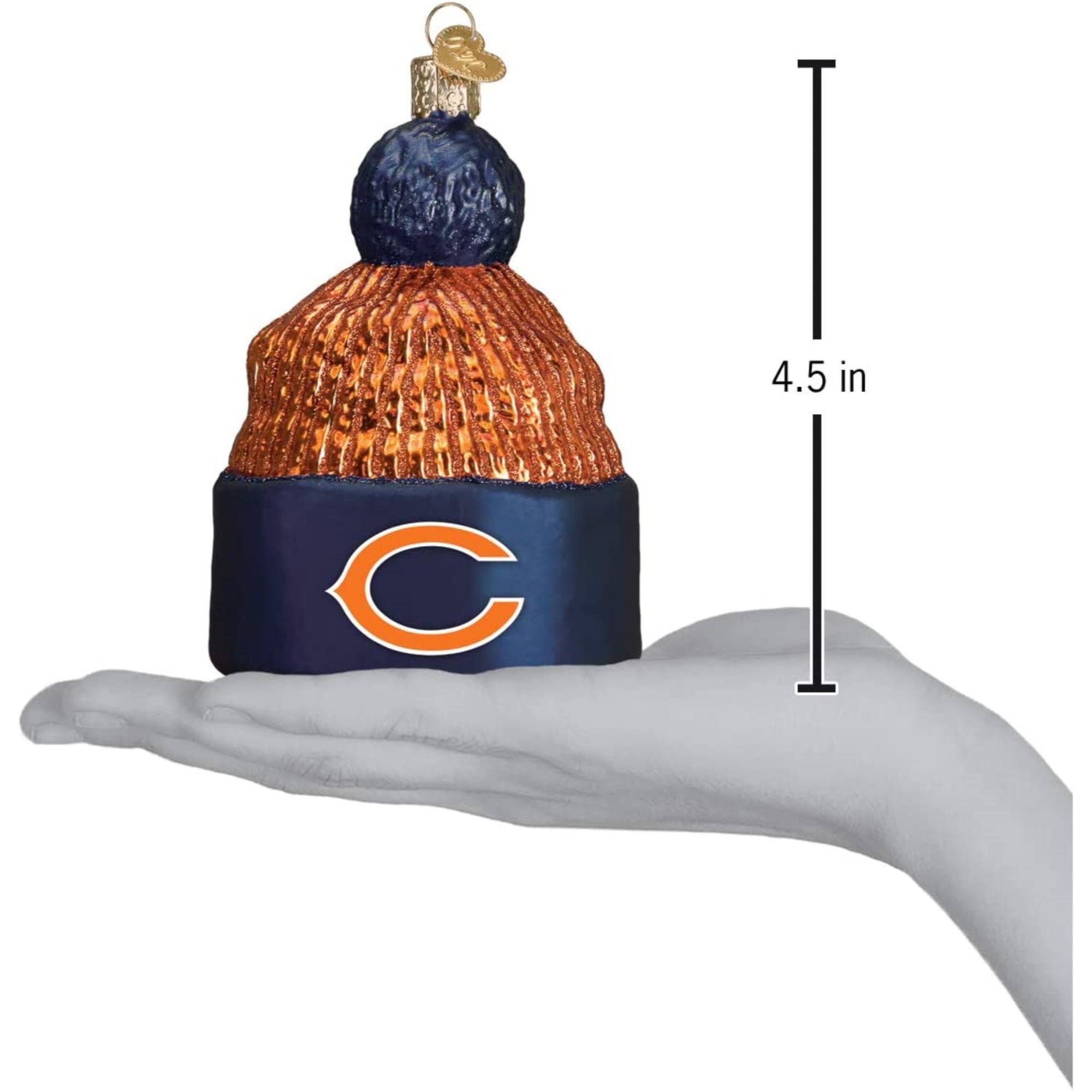 Old World Christmas Blown Glass Ornament for Christmas Tree, Chicago Bears Beanie