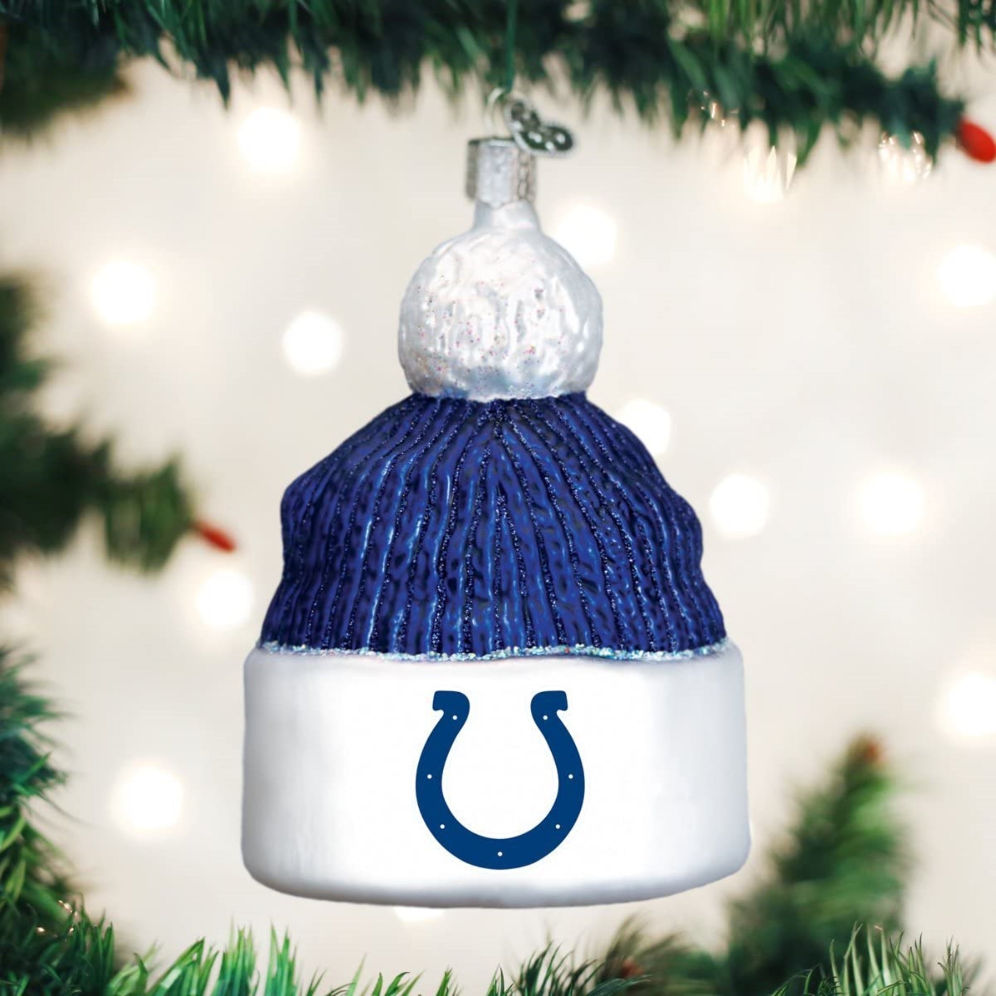 Old World Christmas Blown Glass Ornament for Christmas Tree, Indianapolis Colts Beanie