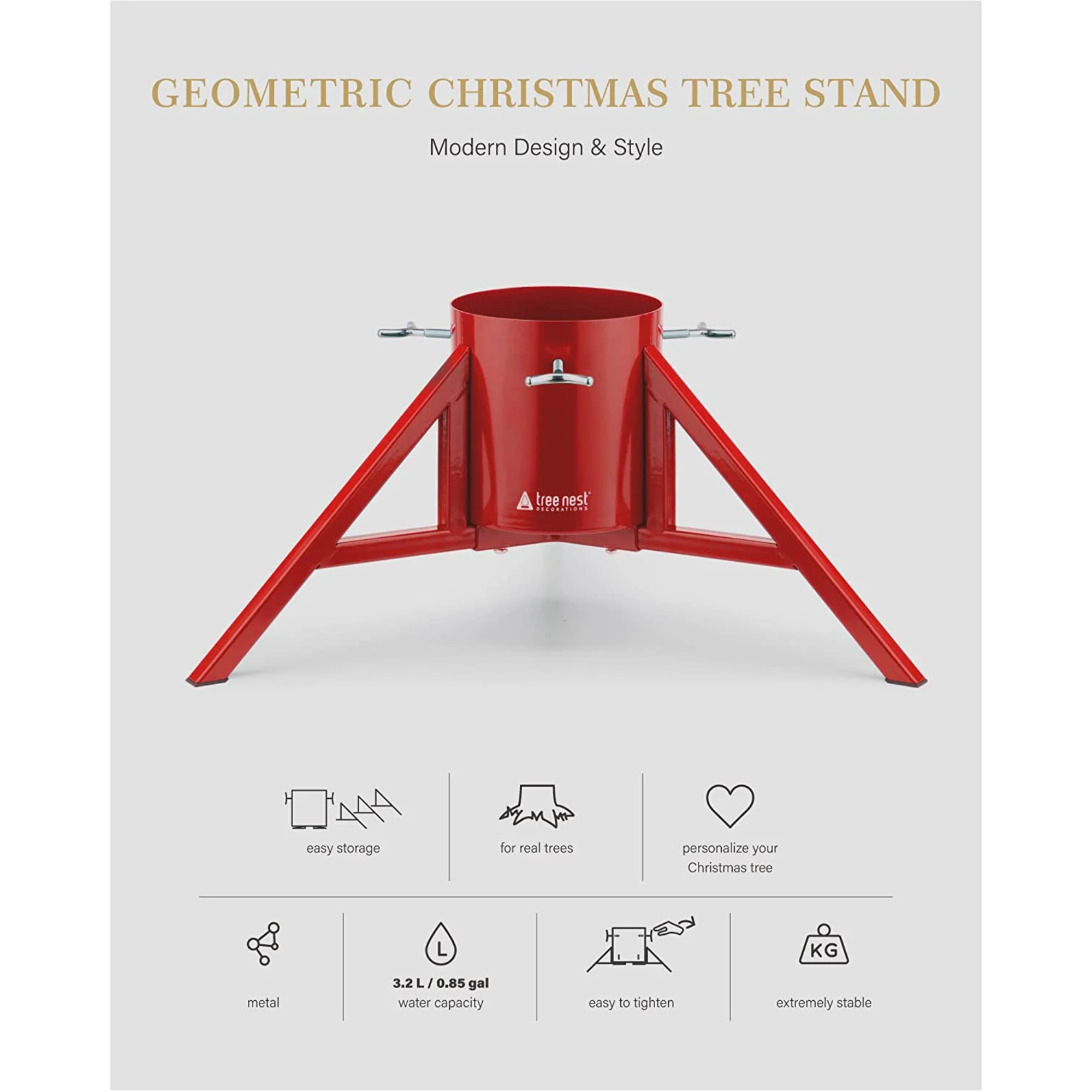 Tree Nest Geometric Steel Christmas Tree Stand for Real Trees Up To 8 Feet