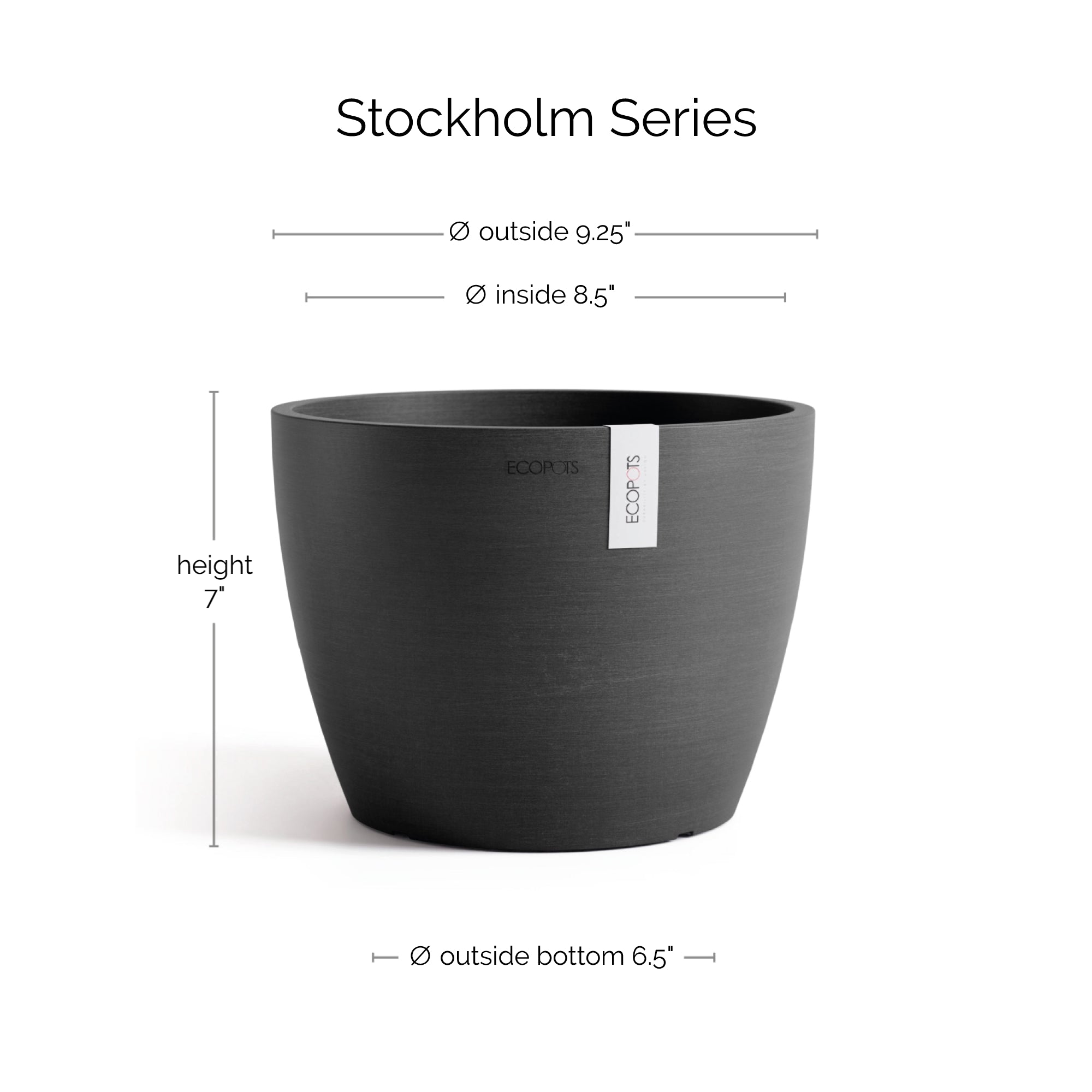 EcoPots Stockholm Durable Indoor/Outdoor Modern Round Recycled Plastic Planter Flower Pot