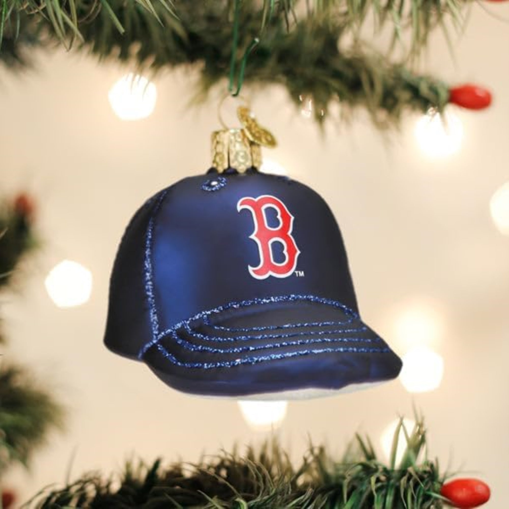 Old World Christmas Blown Glass Ornament for Christmas Tree, Boston Red Socks Baseball Cap (with OWC Gift Box)