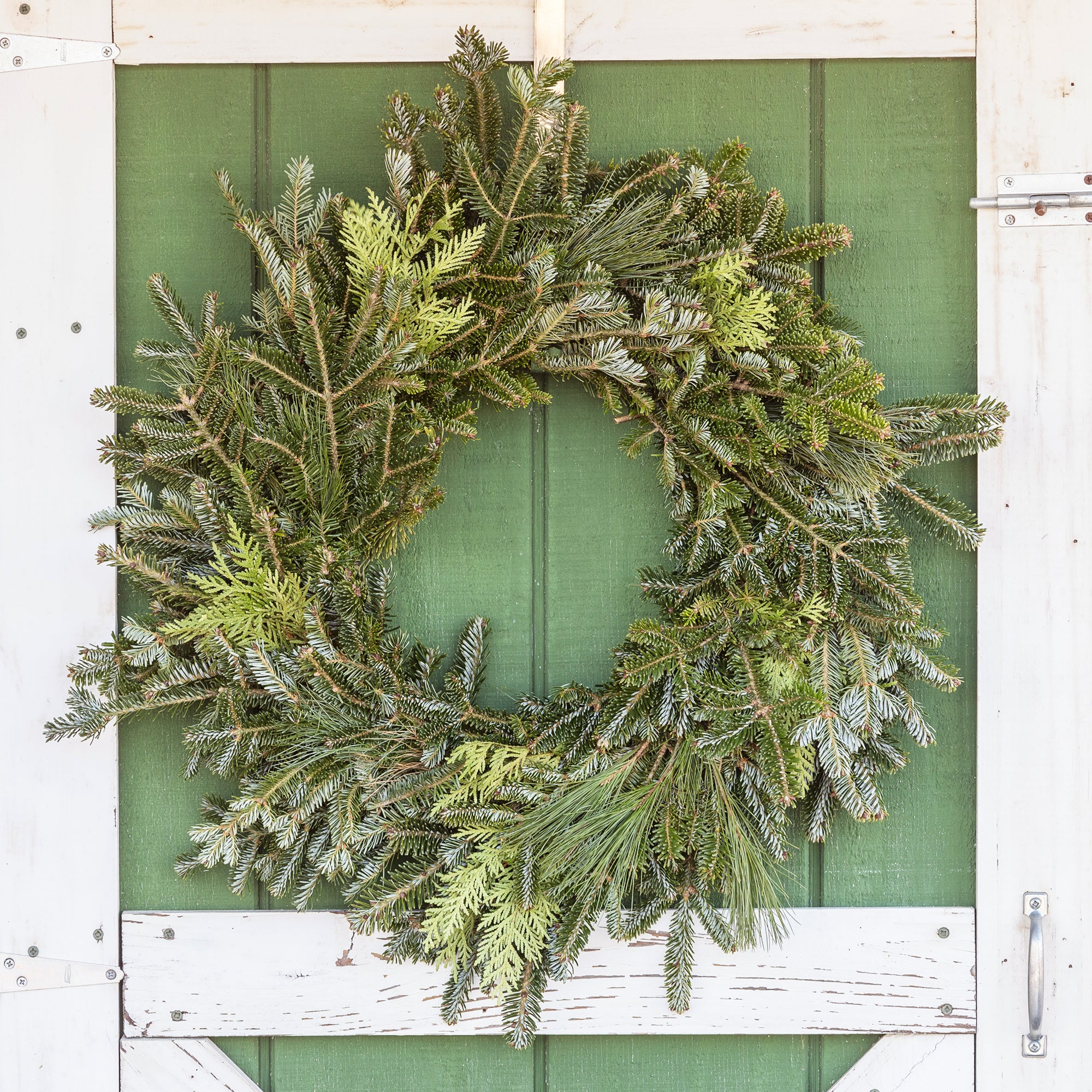 Garden Elements Fresh Handmade Christmas Holiday Live Evergreen Wreath, Mixed Fraser, White Pine and Arborvitae Greens, 22"