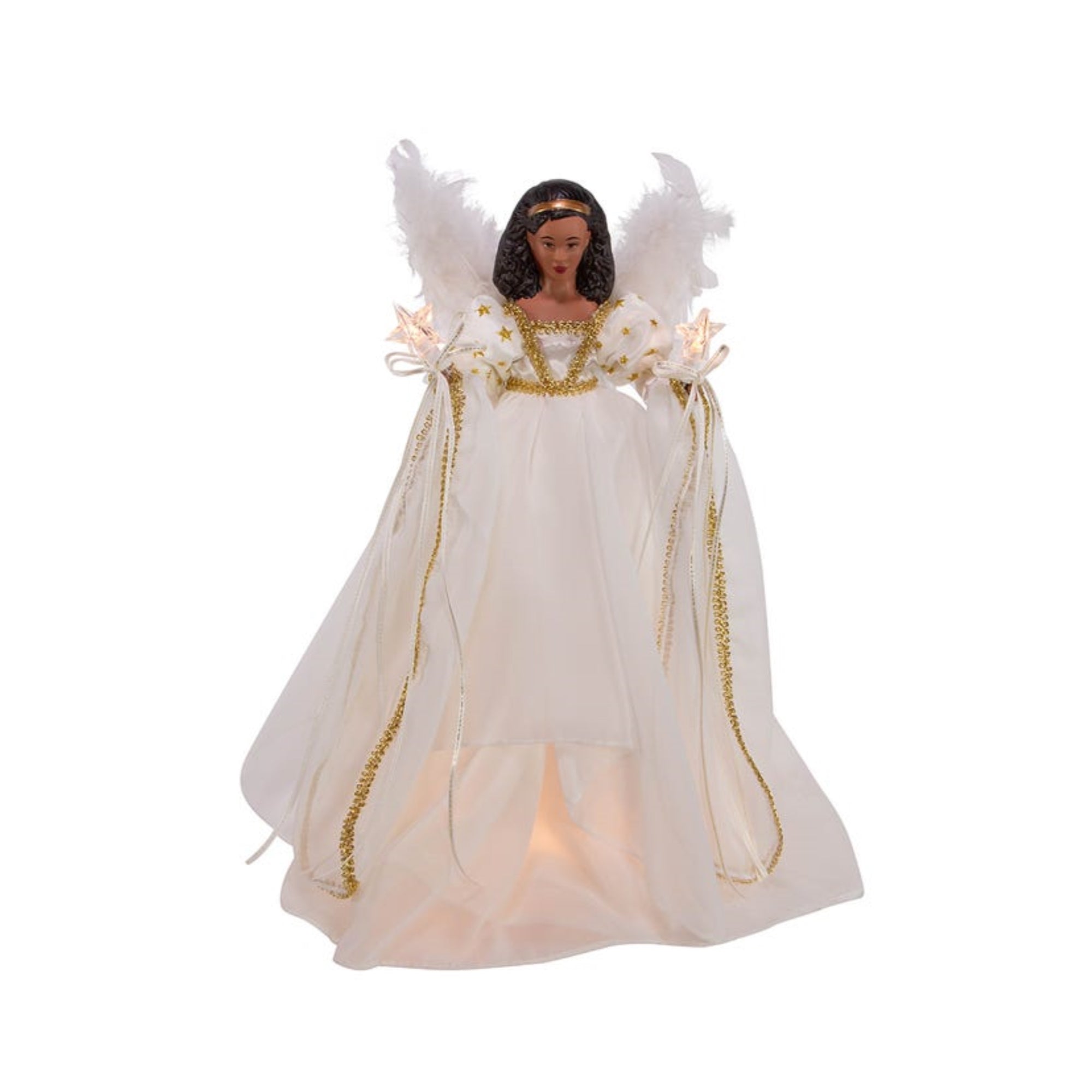 Kurt Adler UL 10-Light African American Ivory and Gold Christmas Treetop Angel, 16"