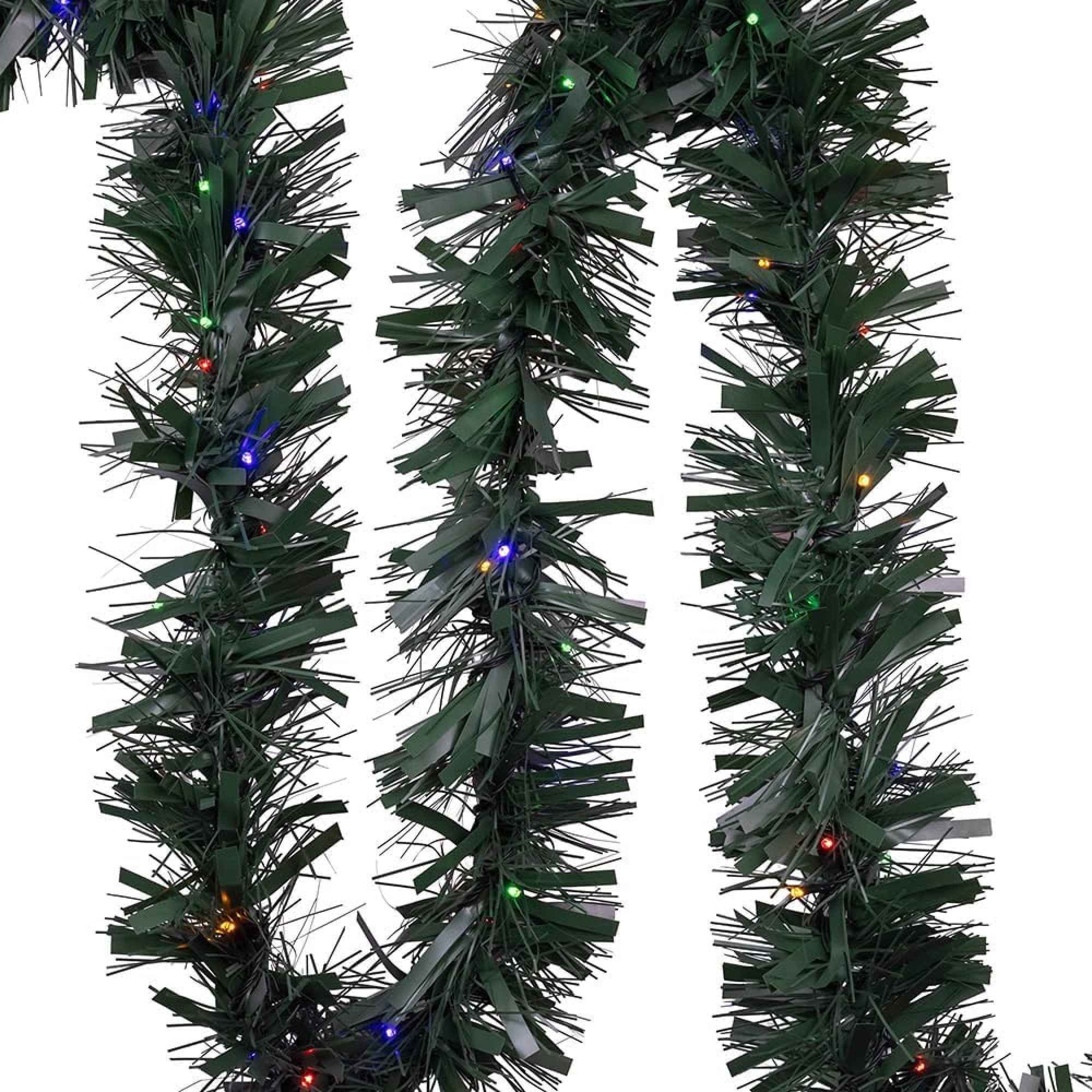 Kurt Adler Pre-Lit LED Pathway Green Faux Garland, 24 Feet - Includes 3 Metal Lawn Stakes