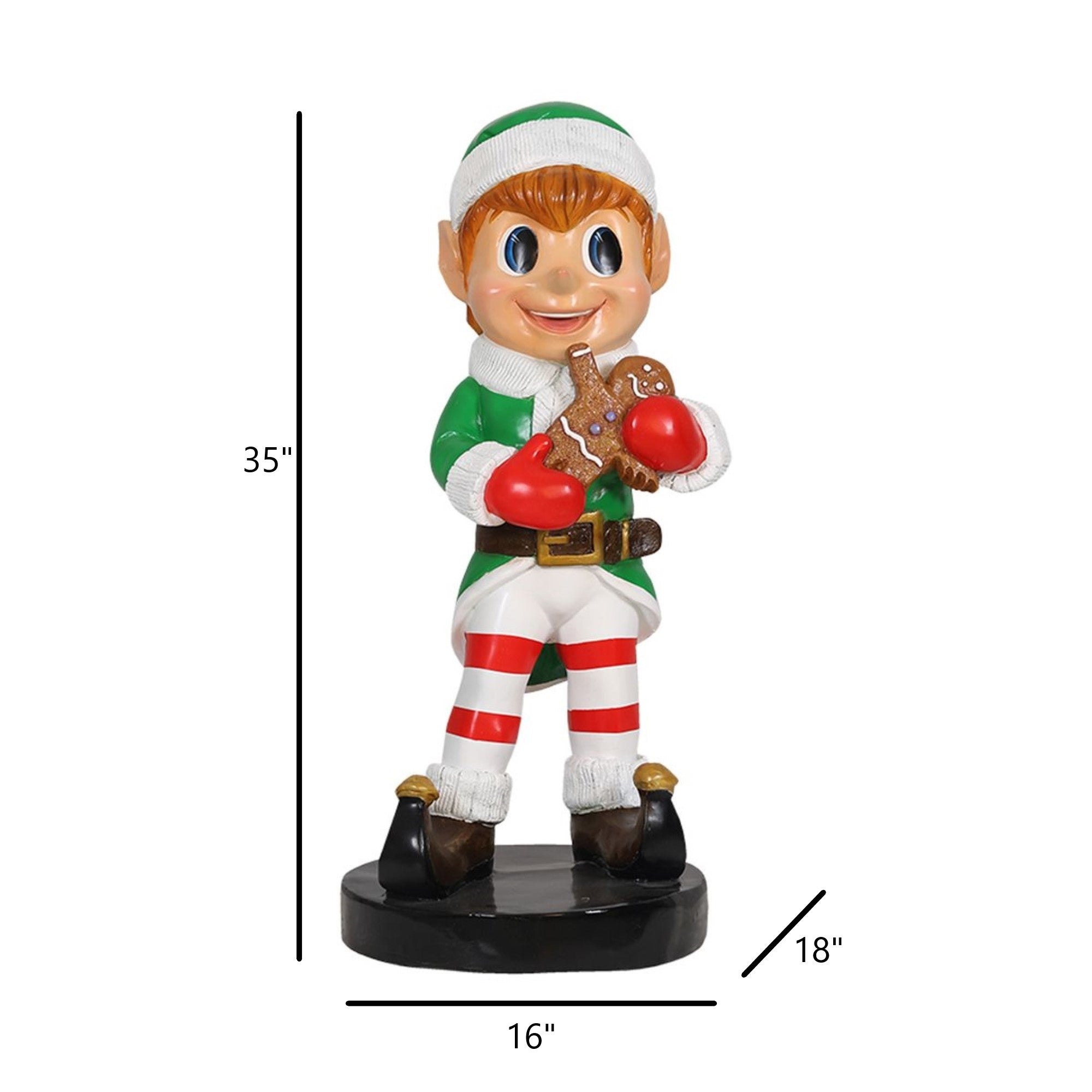 Garden Elements Fiberglass Elf Holding Gingerbread Christmas Statue Yard Decor, 37in