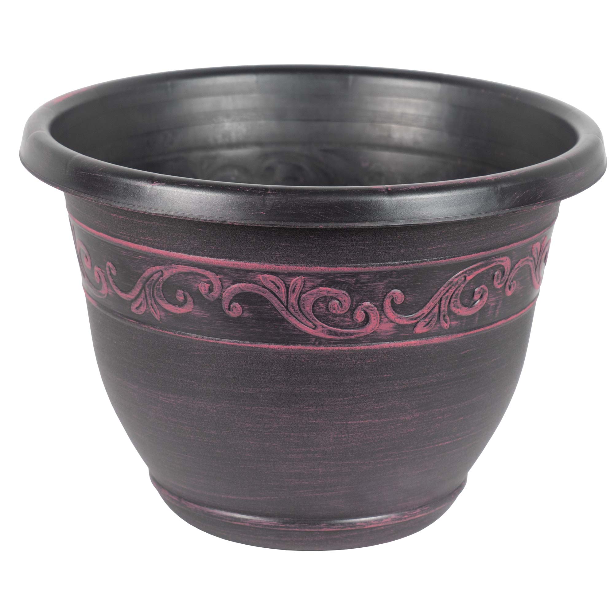 Garden Elements In/Outdoor Tulip Banded Traditional Plastic Round Flower Pot Patio Planter