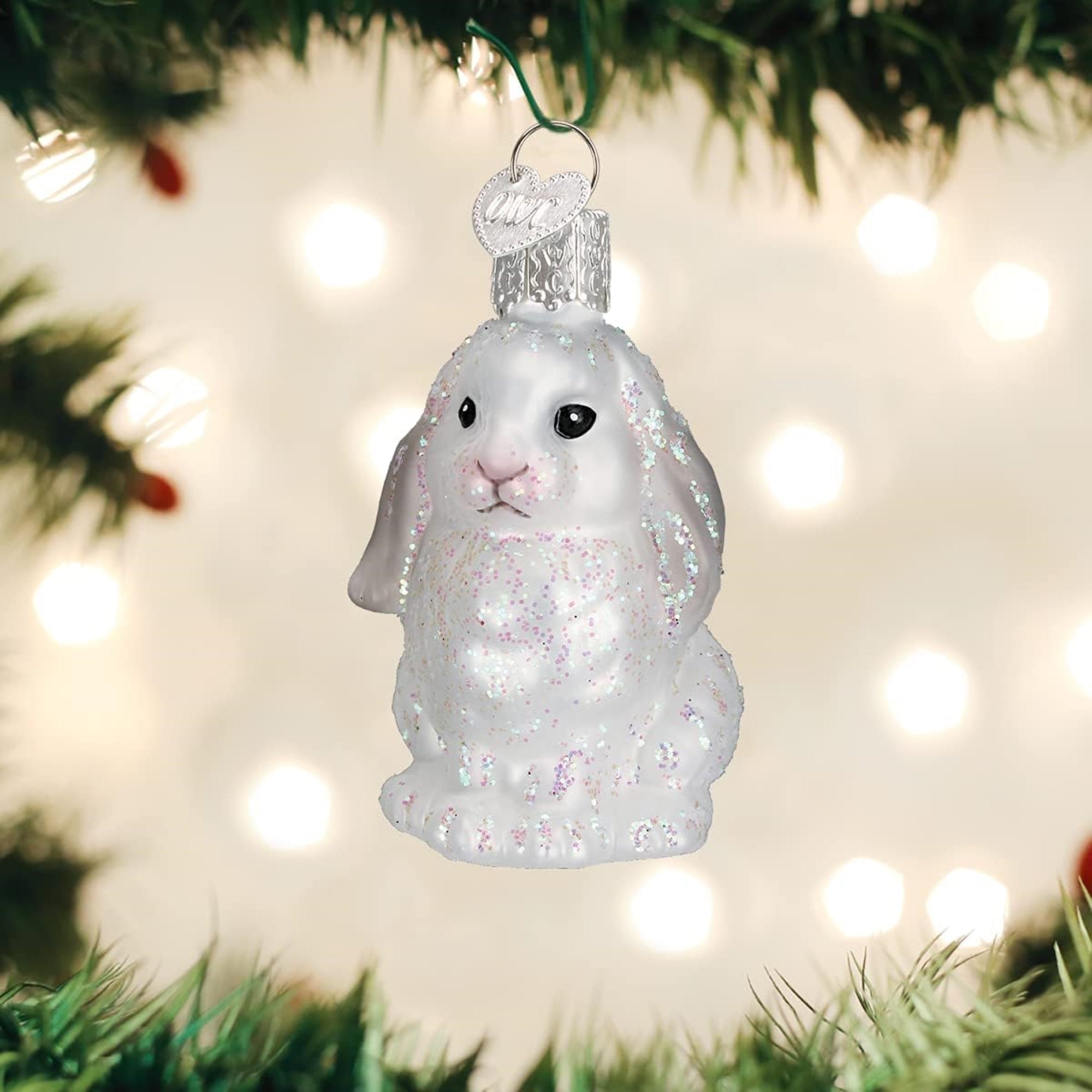 Old World Christmas Blown Glass Ornament for Christmas Tree, White Baby Bunny (with OWC Gift Box)