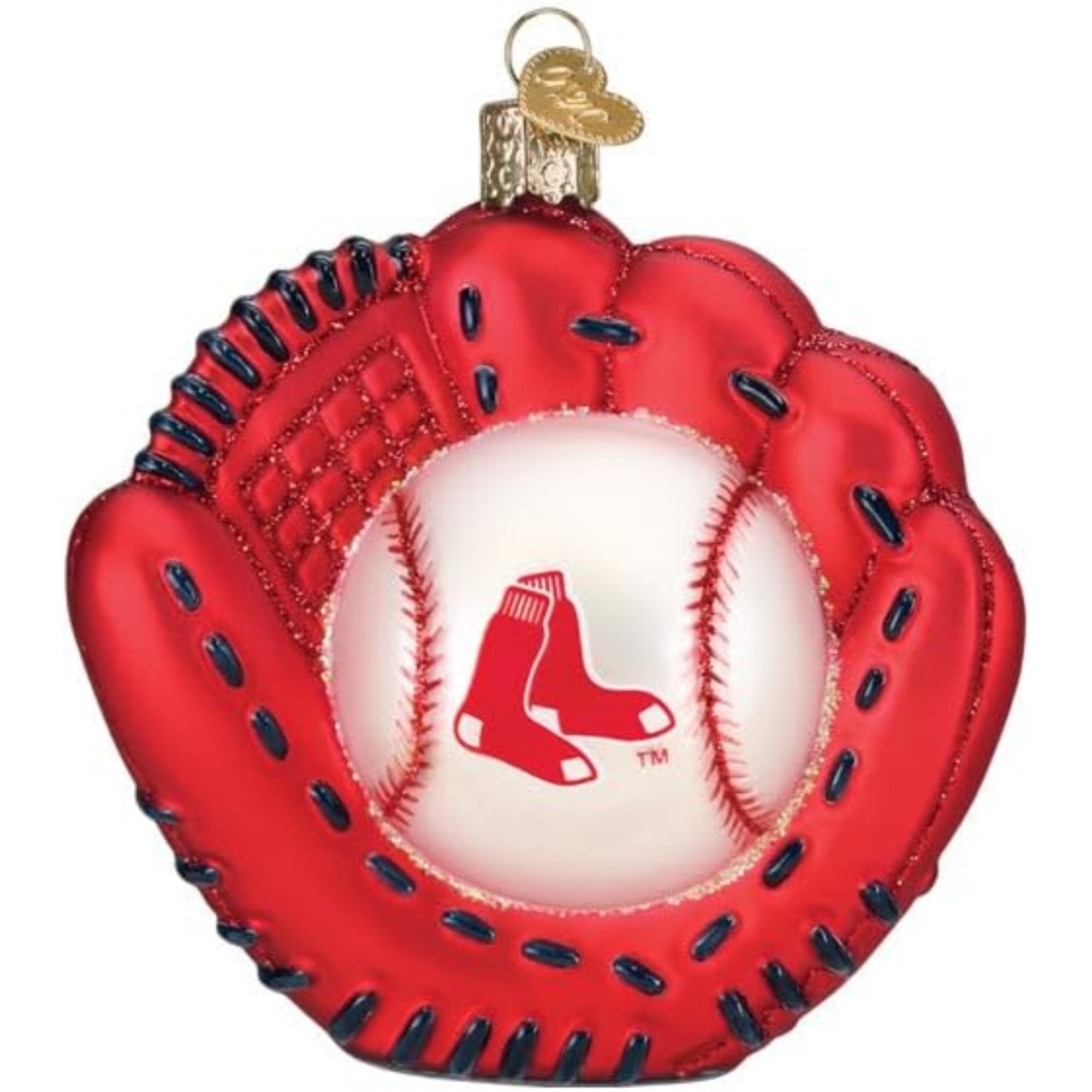 Old World Christmas Blown Glass Ornament for Christmas Tree, Boston Red Socks Baseball Mitt (with OWC Gift Box)