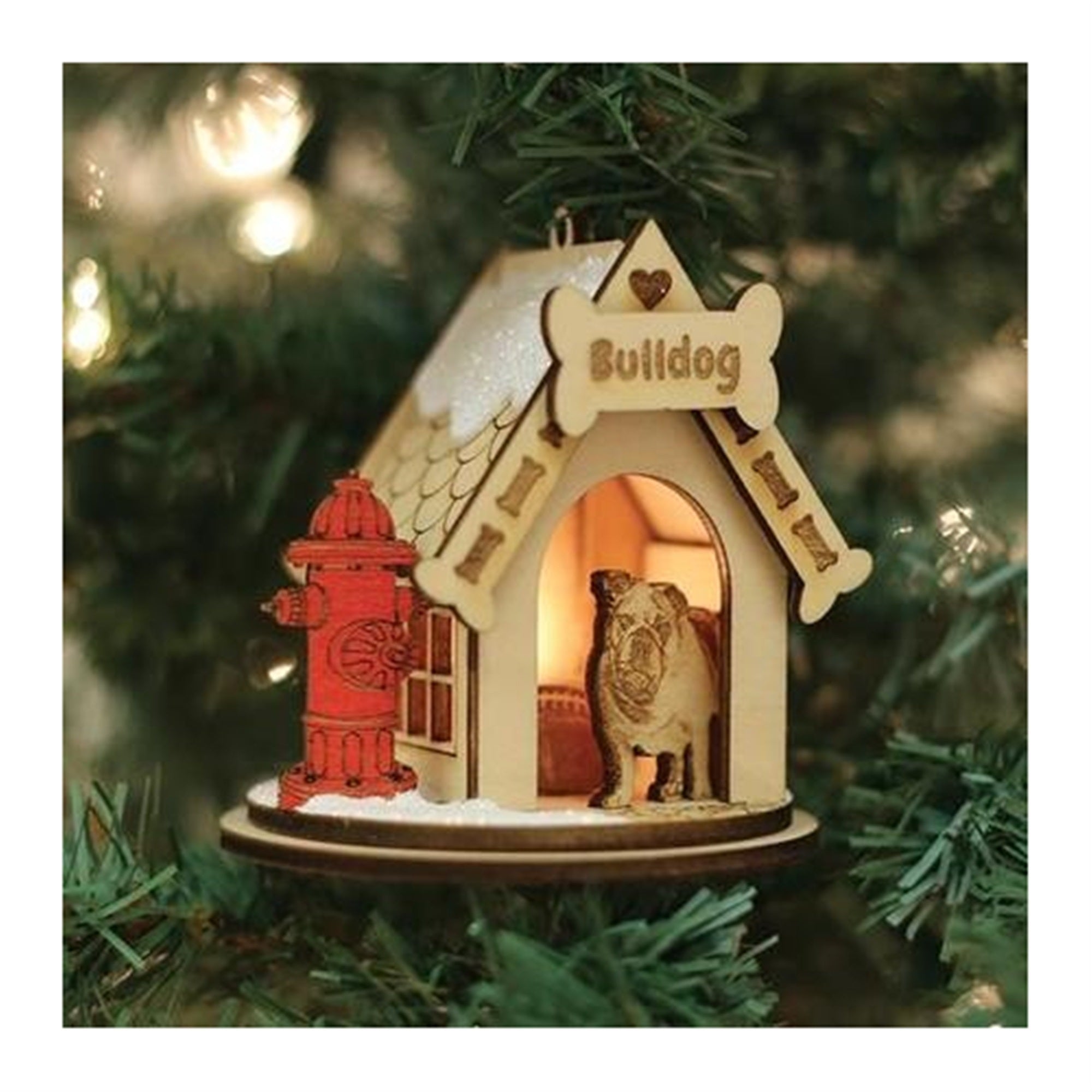Old World Christmas K-9 Cottage Wooden Doghouse Ornament for Christmas Tree, Bulldog