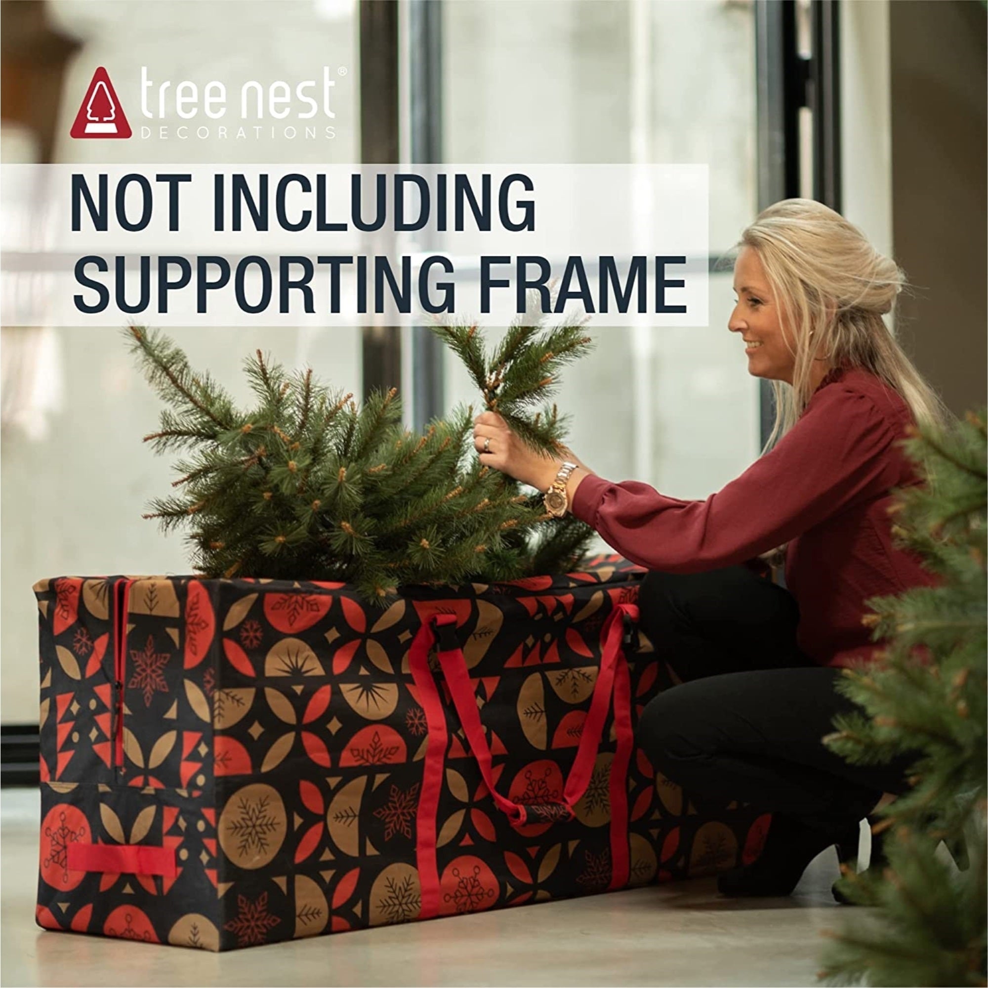 Tree Nest Rolling Christmas Tree Storage Bag with Wheels for 7.5-foot Disassembled Artificial Christmas Tree, Waterproof - Oxford Canvas Print, Medium