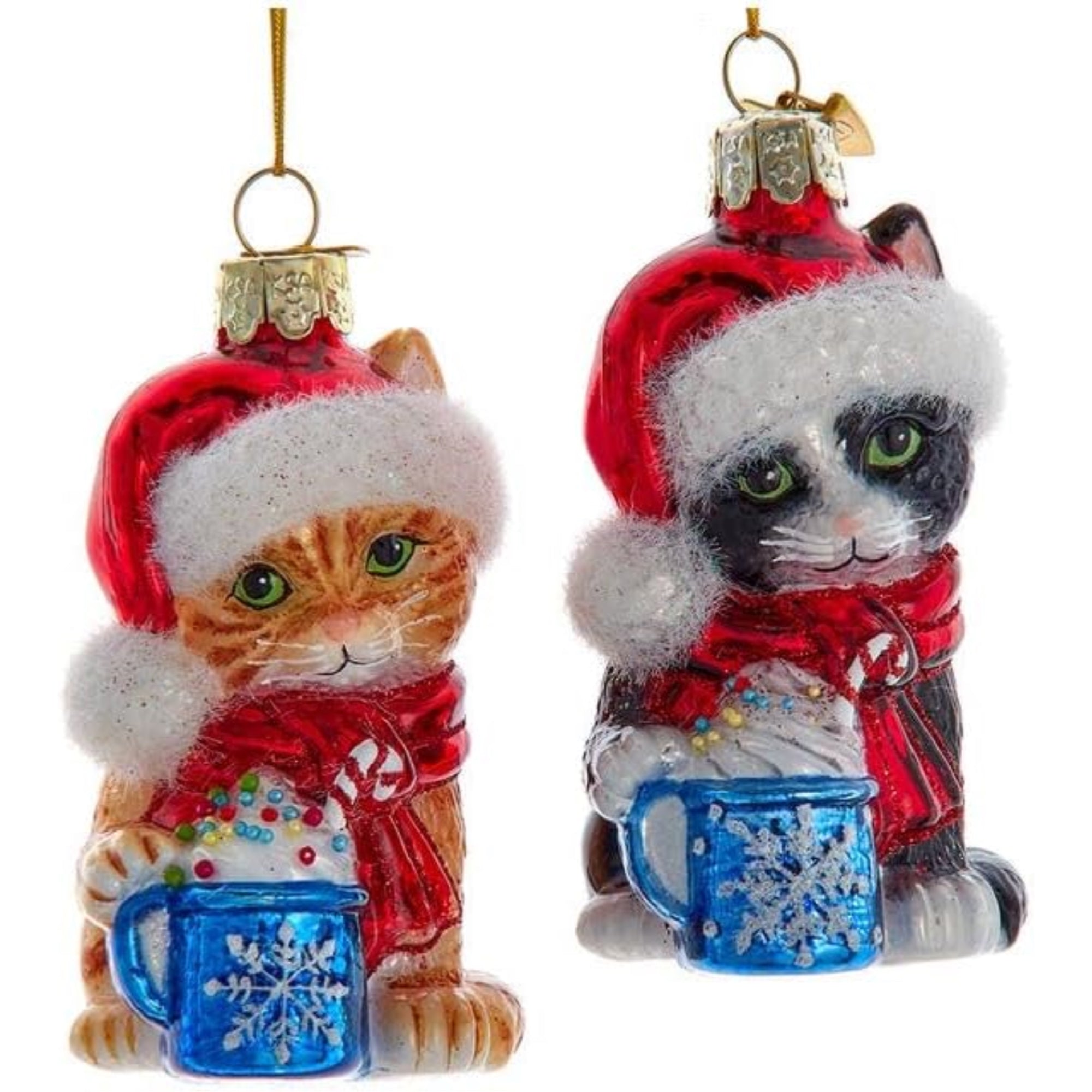 Kurt Adler Noble Gems Glass Kitten With Hot Cocoa Ornaments, Assorted (Pack of 2)
