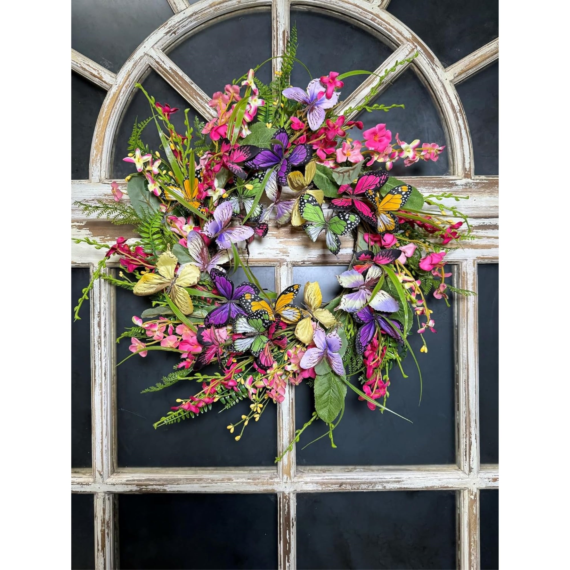 Gerson Company Mixed Wildflower Wreath with Butterfly Accents, 24"