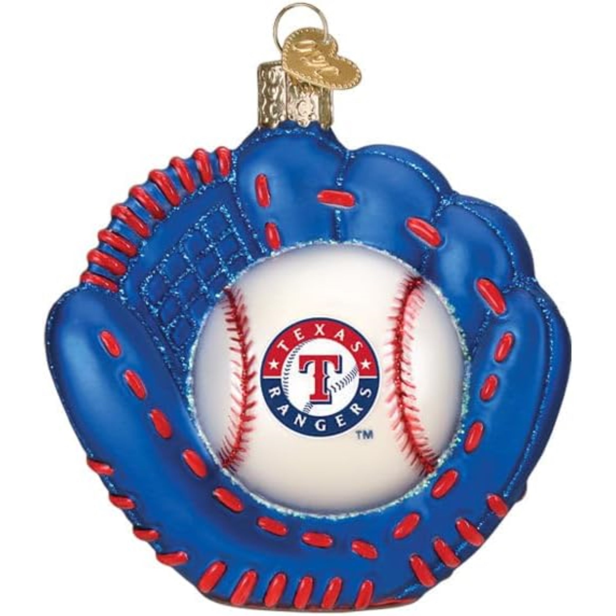 Old World Christmas Blown Glass Ornament for Christmas Tree, Texas Rangers Baseball Mitt