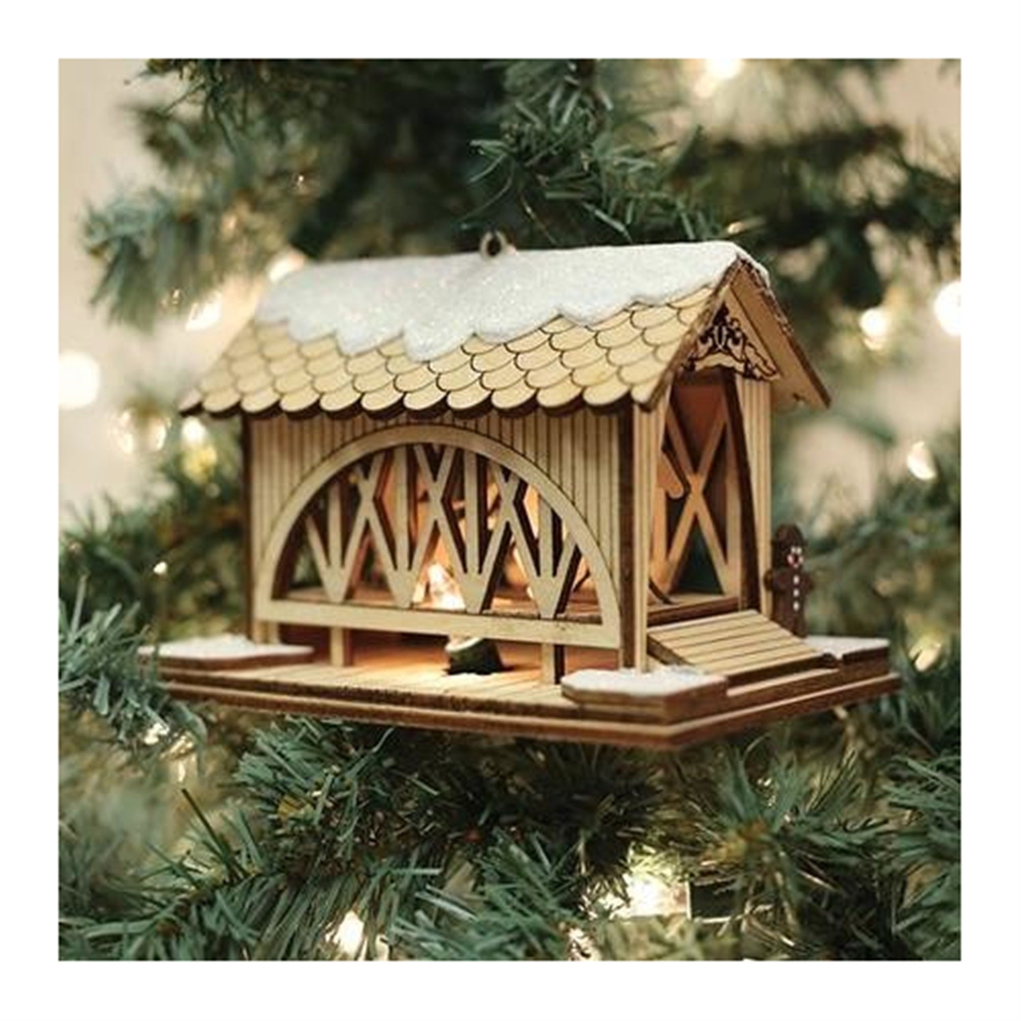 Old World Christmas Ginger Cottage Wooden Ornament for Christmas Tree, Santa's Reindeer Barn