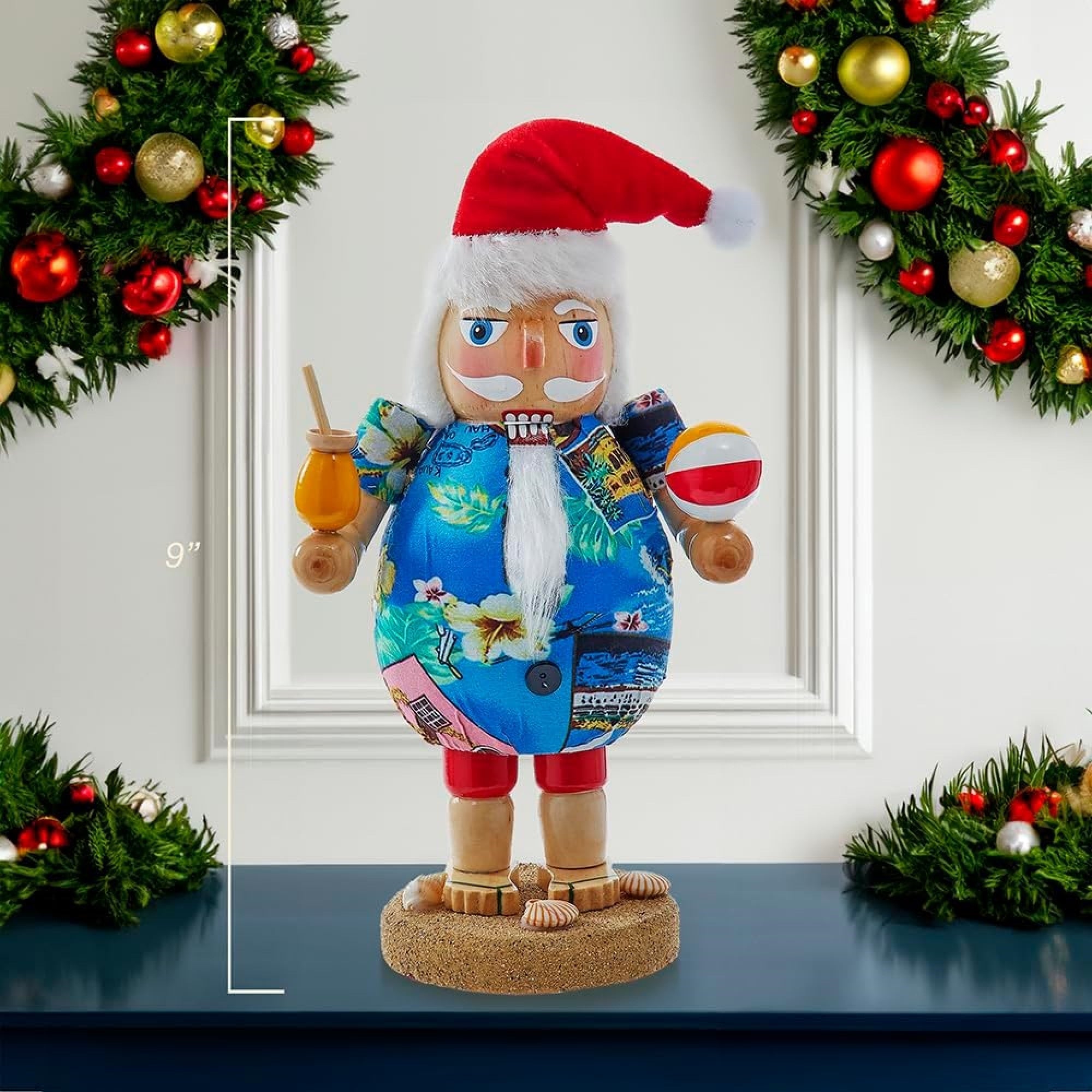 Kurt Adler Wooden Nutcracker Collection, Tropical Beach Santa, 9in