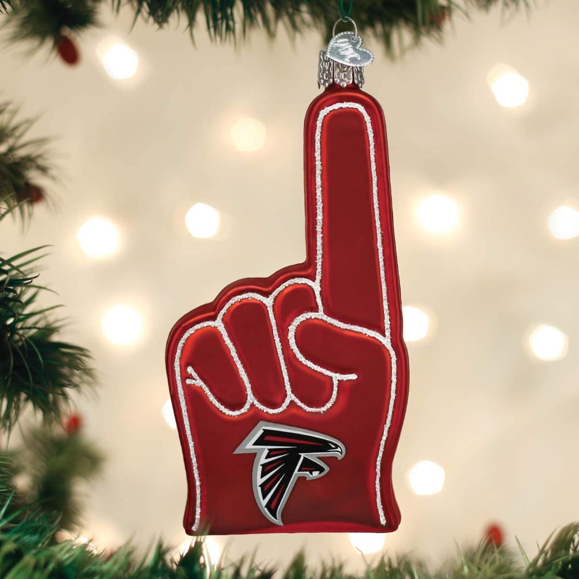 Old World Christmas Blown Glass Ornament for Christmas Tree, Atlanta Falcons Foam Finger