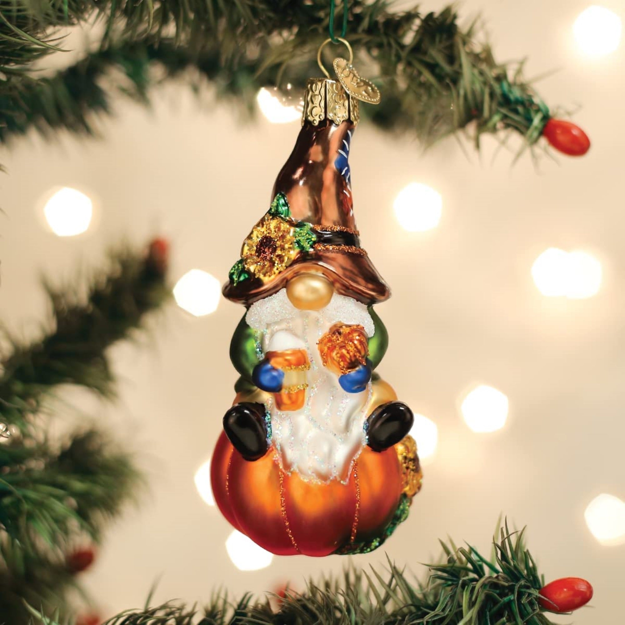 Old World Christmas Glass Blown Fall Harvest Gnome Ornament, 4"