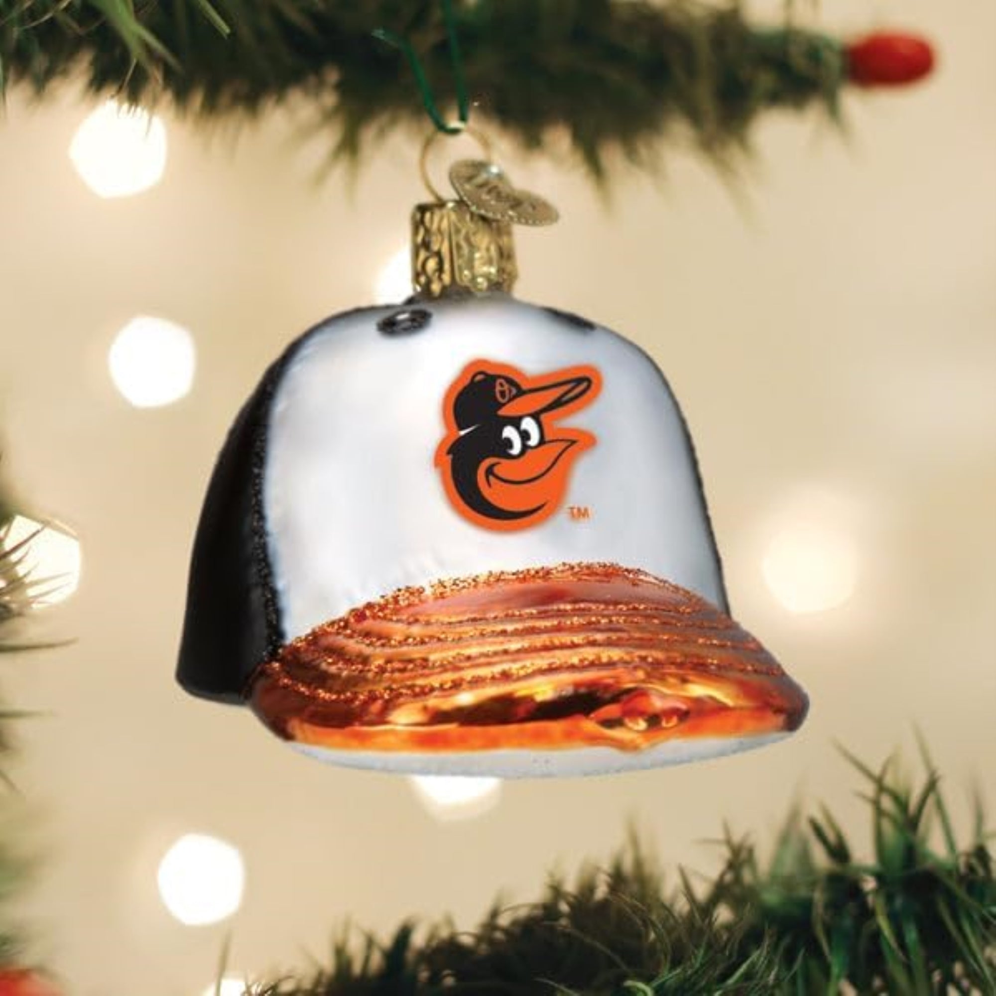 Old World Christmas Blown Glass Ornament for Christmas Tree, Baltimore Orioles Baseball Cap (with OWC Gift Box)