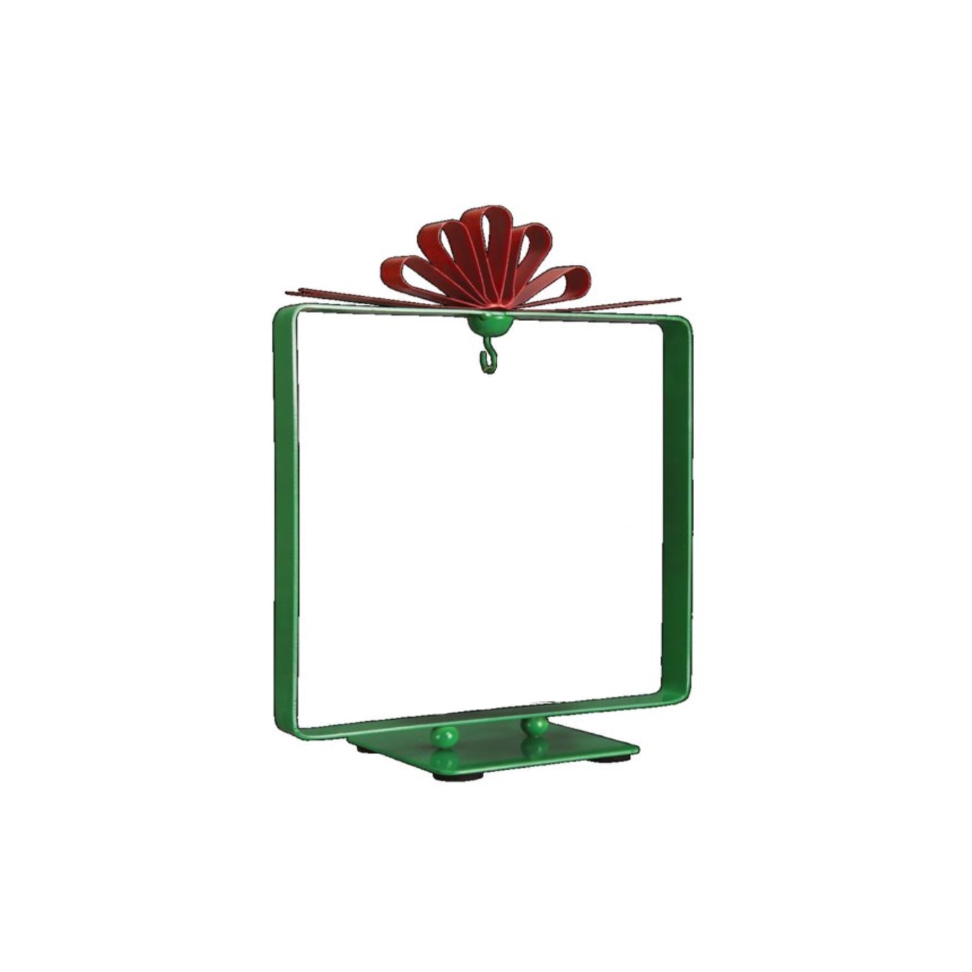 Old World Christmas Metal Single Ornament Stand Display, Square Gift Shape with Bow, Green